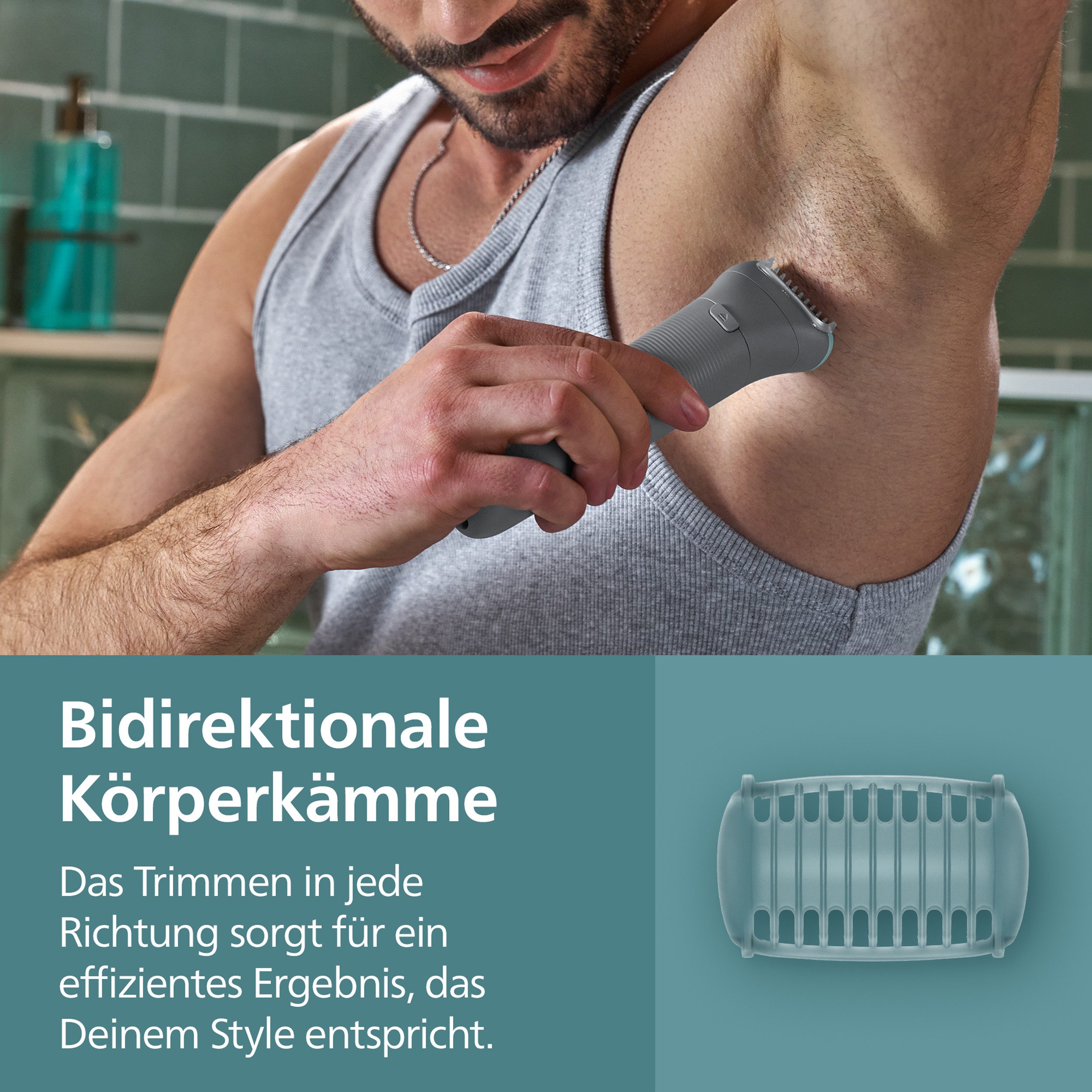 Philips Elektrokörperrasierer Serie 3000 BG3485/15, Aufsätze: 3, mit Triple Protect-Rasiersystem, wasserfest, inkl. Aufbewahrungstasche