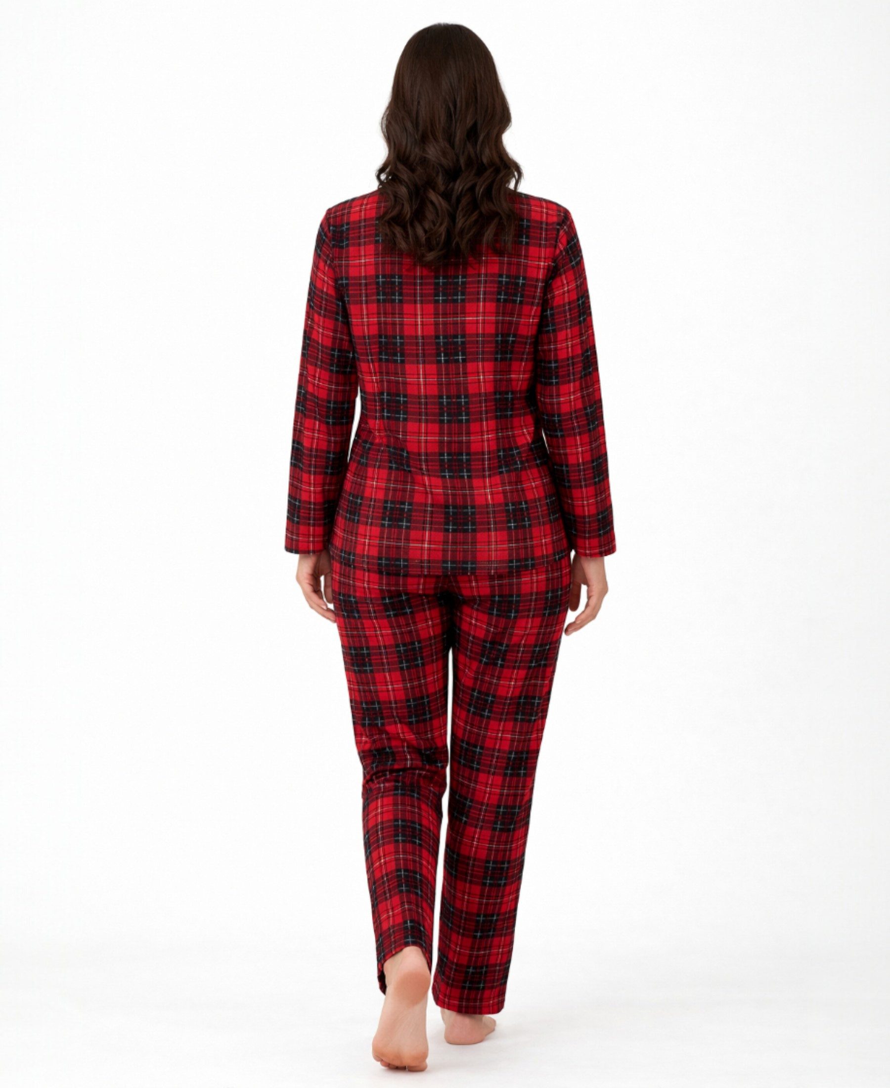 fashionshowcase Pyjama Damen Schlafanzug Velours kariert – Zweiteiliges Hausanzug-Set (Oberteil + lange Hose) hautfreundlich und komfortabel