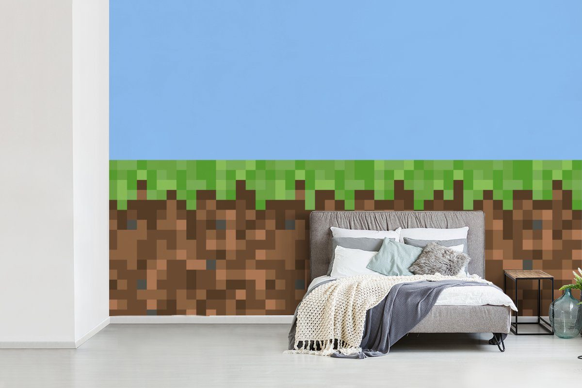- Wohnzimmer, (6 Schlafzimmer, für Tapete Wallpaper Spiele, Vinyl Pixel Matt, bedruckt, Kinderzimmer, St), Fototapete MuchoWow