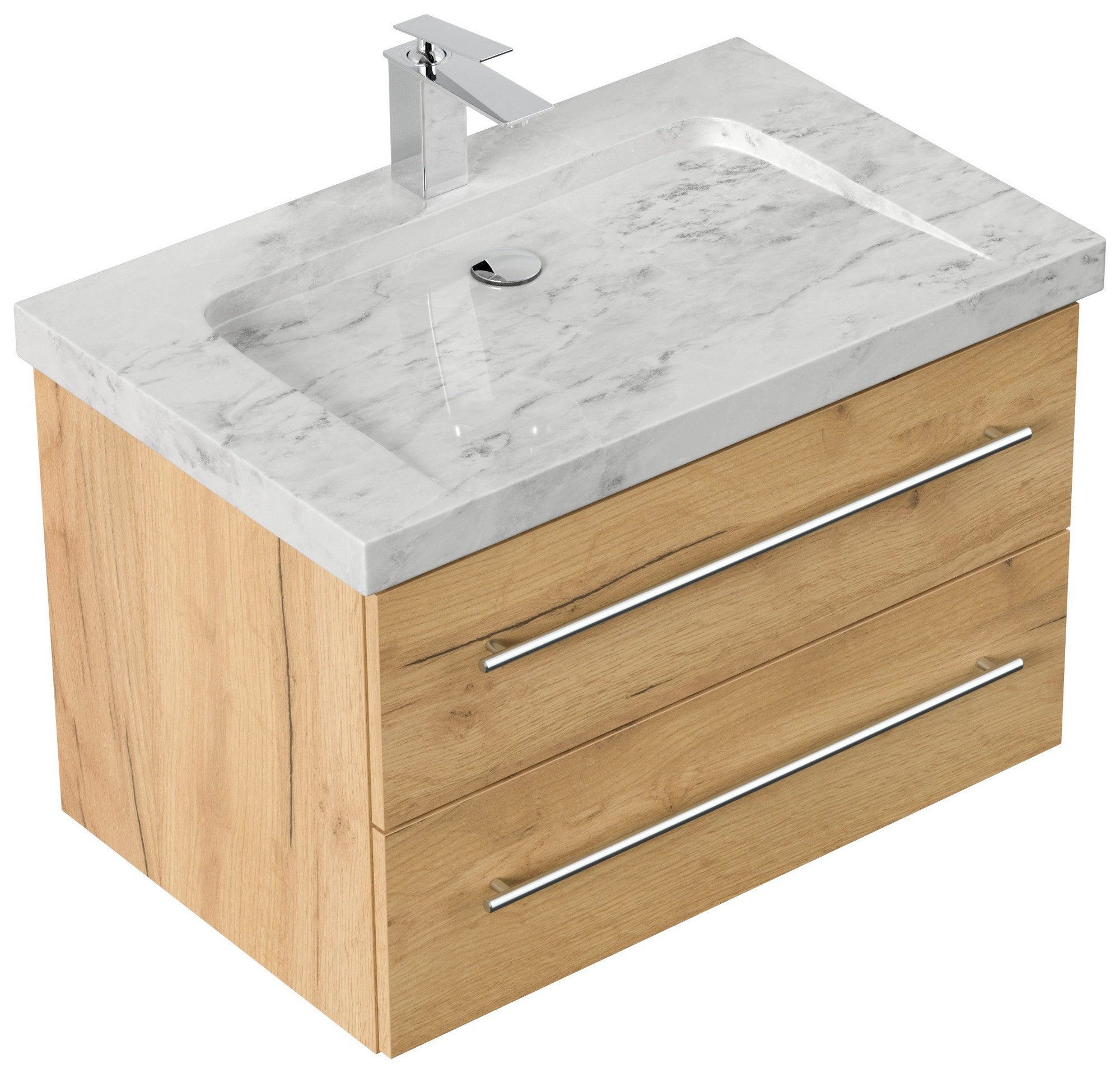 Posseik Badmöbel-Set Badmöbel Waschplatz Marmor Carrara White "YAMO 75" Eiche Gold