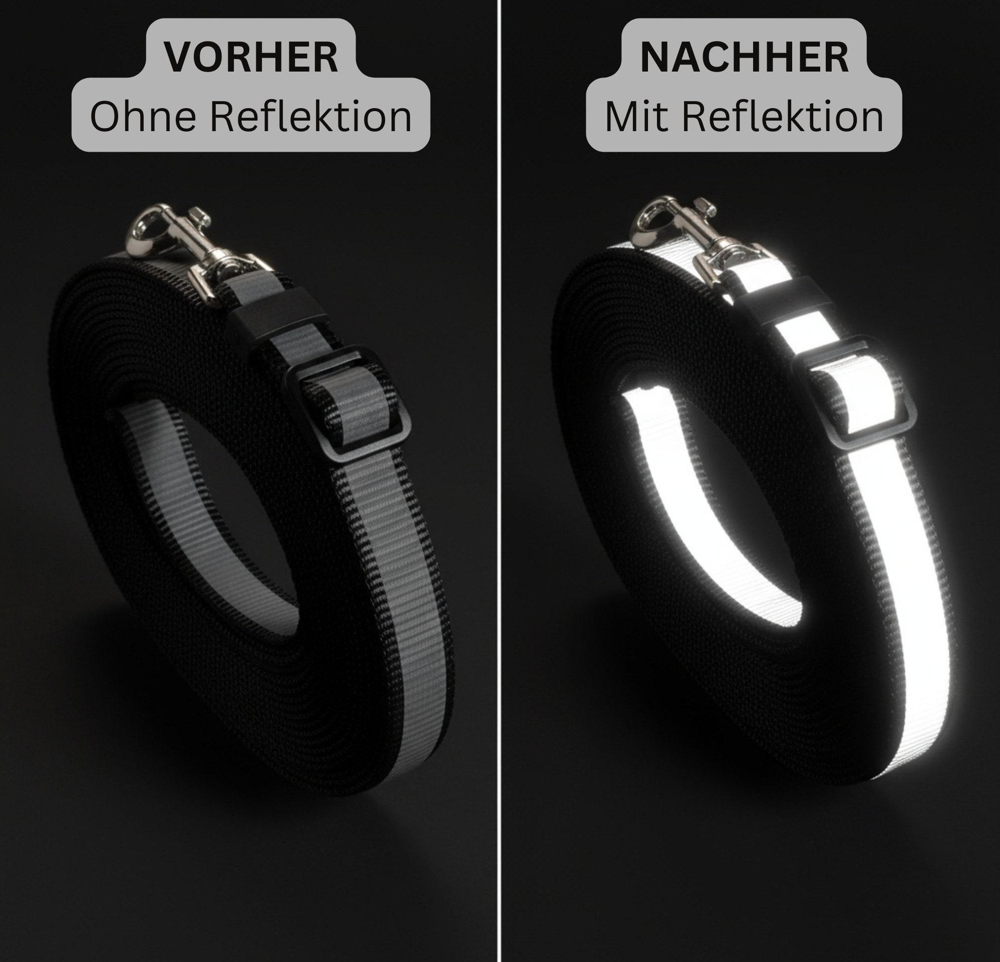 Beroni Schleppleine Katzenleine reflektierend verstellbar 3m & 5m lang, Hochwertige Leine für Katzen schwarz hell leuchtend im Dunkeln