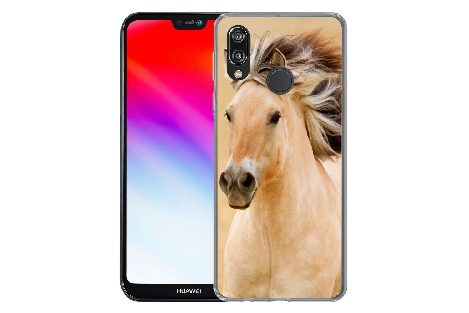 MuchoWow Handyhülle für Huawei P20 Lite (2020) Pferde - Tiere - Mähne - Porträt, Handy Case, Silikon, Bumper Case Dünn