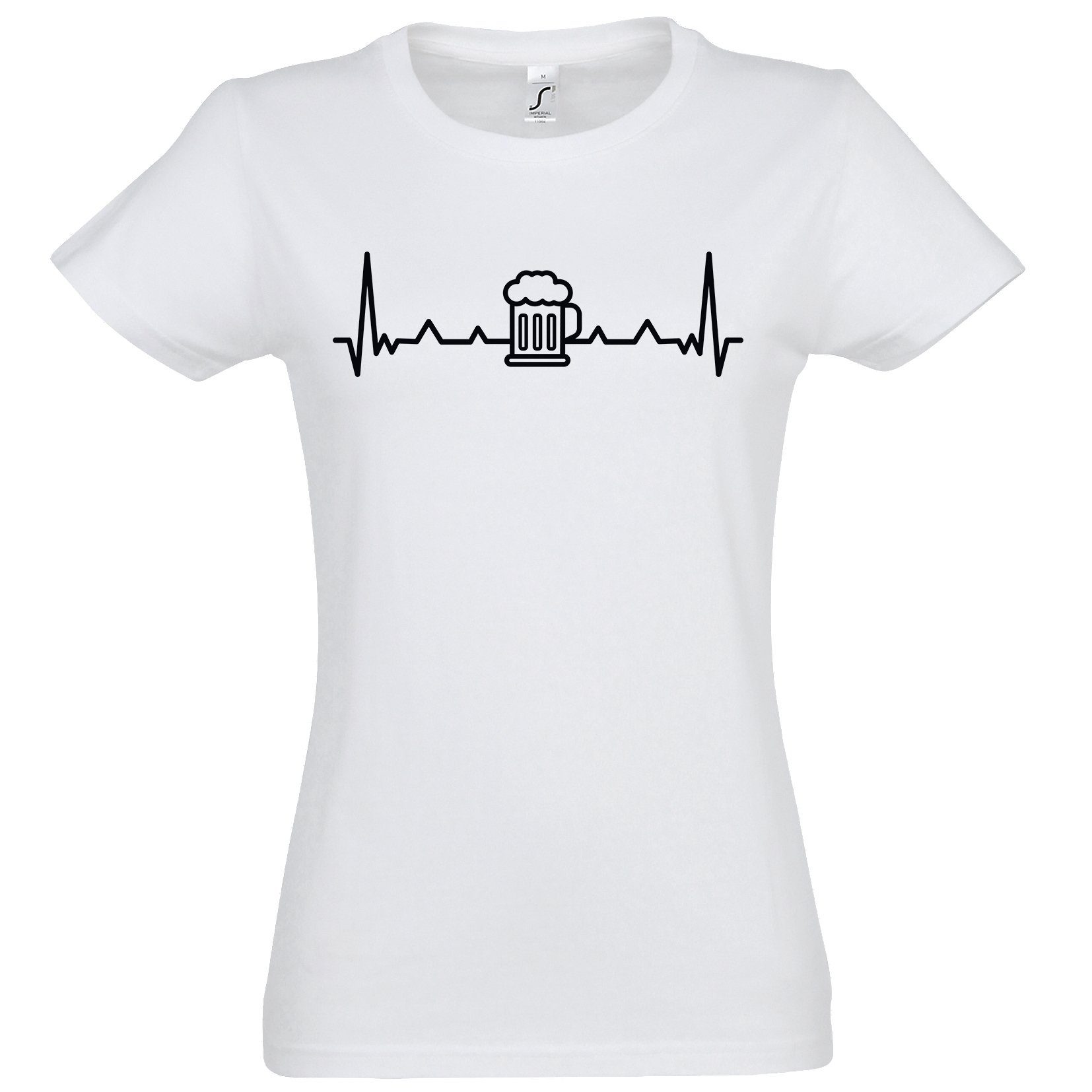 trenidgem Frontprint Shirt Designz Weiß Herzschlag mit T-Shirt Youth Bier Damen