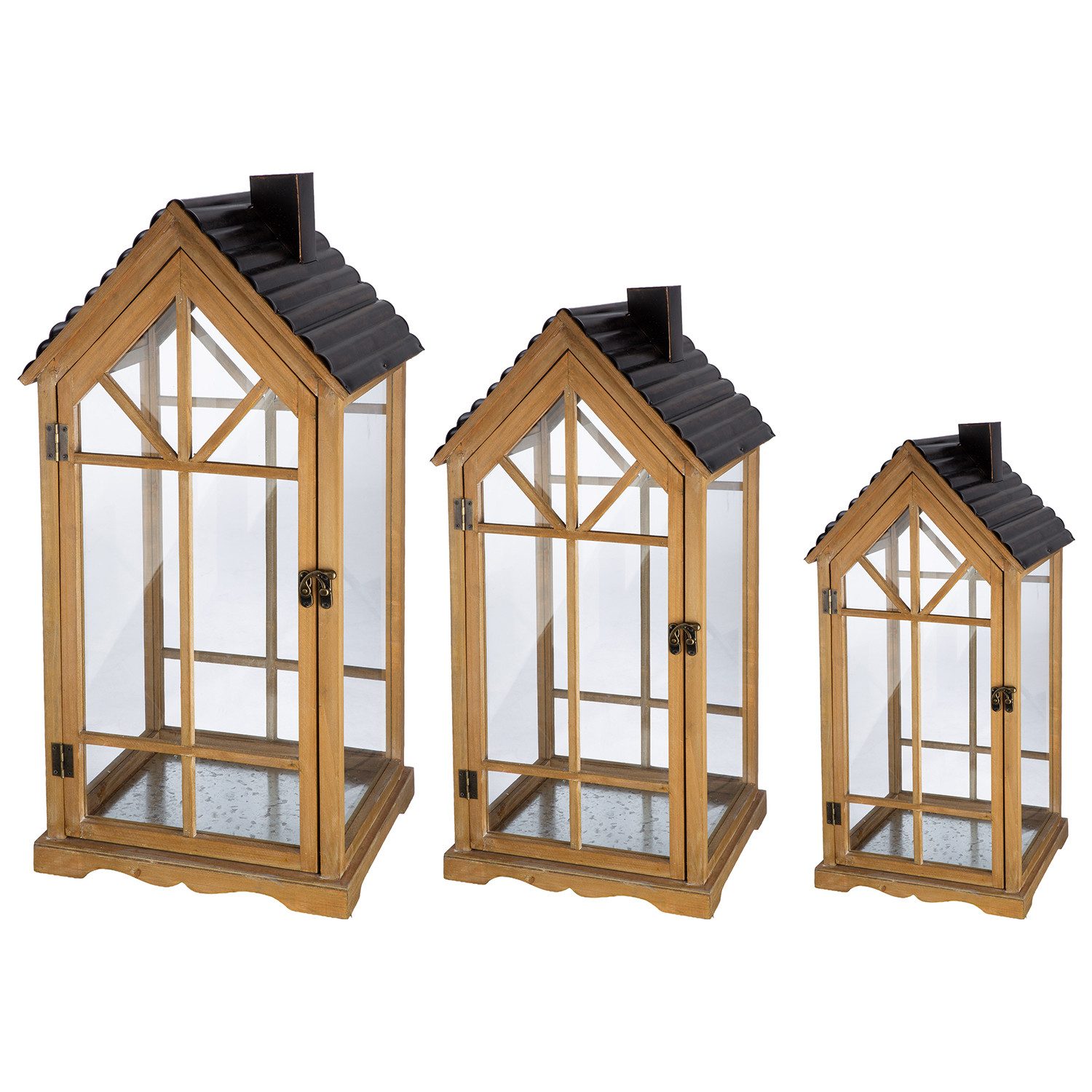 GILDE Kerzenlaterne 3er Set Laterne VELUNA - braun - Holz - Höhe 107cm x Breite 54,5cm (1x Laterne, Leuchte - Tischlaterne), Kerzenlaterne - Stehlaterne - Windlicht - Kerzenhalter