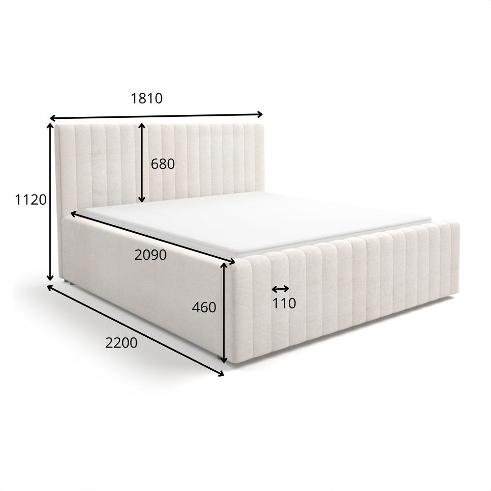 Lomadox Polsterbett BERNALDA-166, 160x200 cm Beige, mit 2 Nachttischen, modernes Design & edle Steppung