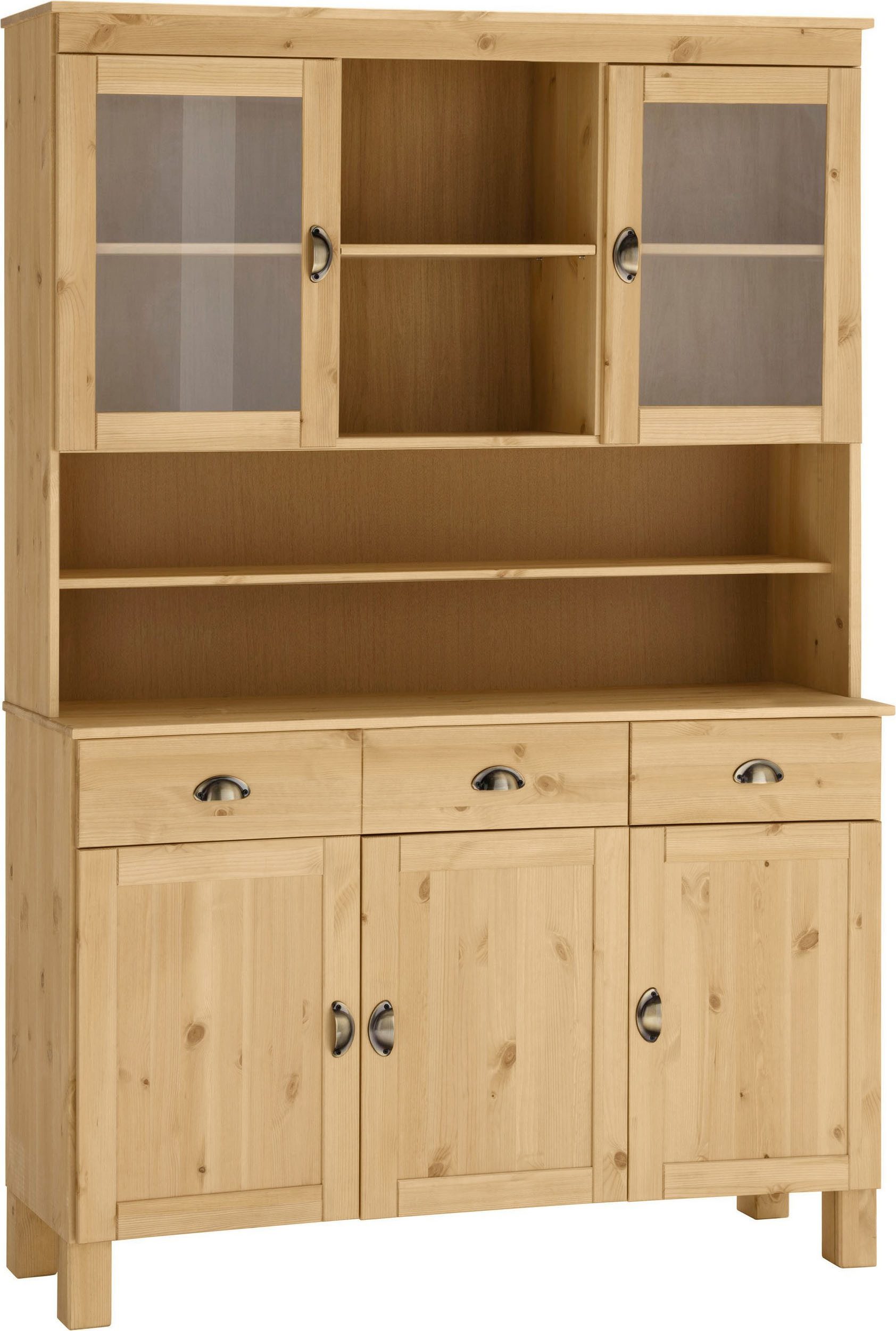Home affaire Küchenbuffet Oslo 125 cm breit, aus massiver Kiefer, mit 2 Glastüren, Metallgriffe