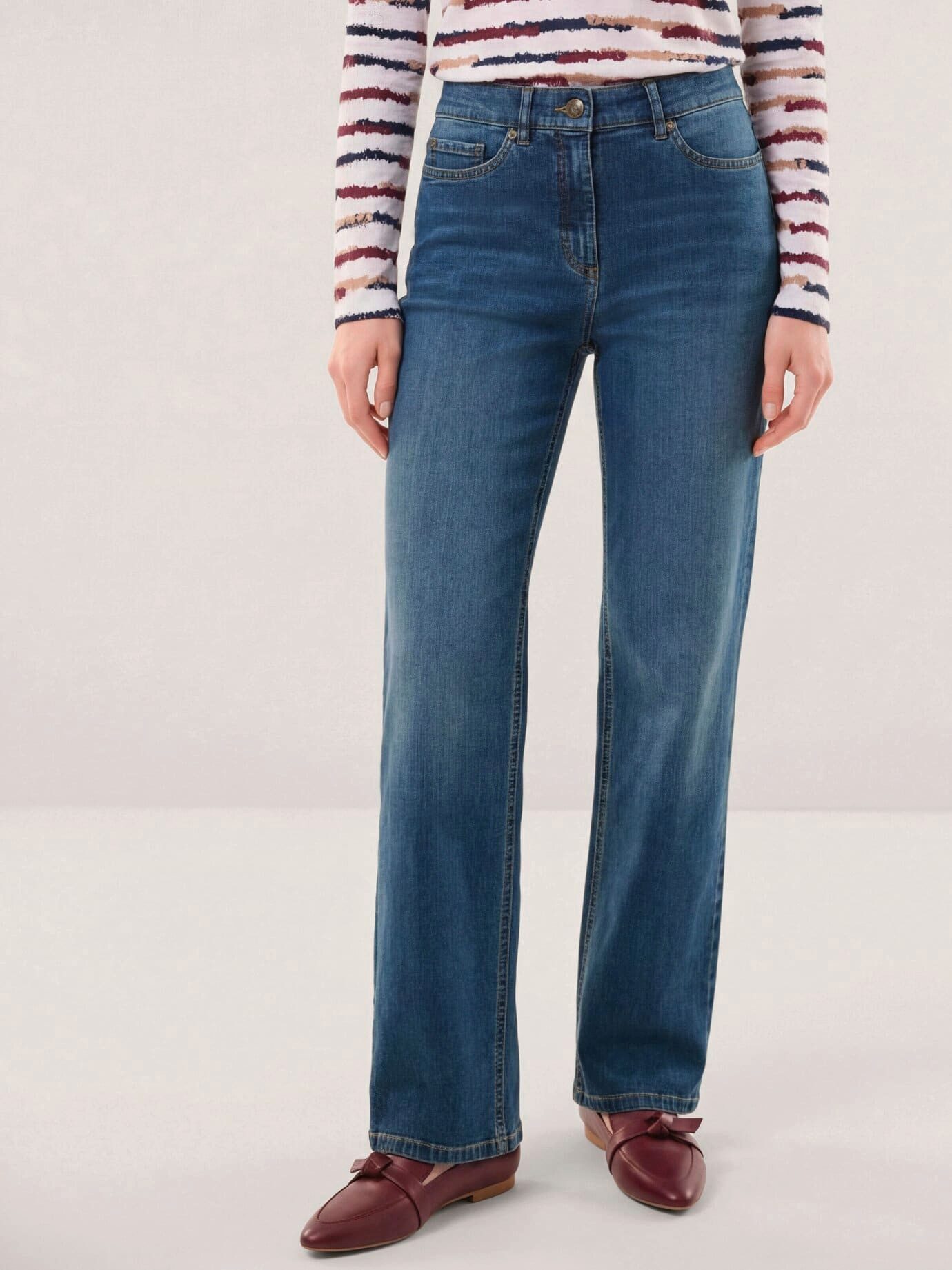 Walbusch Stretch-Jeans Damen 5 Pocket Jeans mit weitem Bein Regular fit
