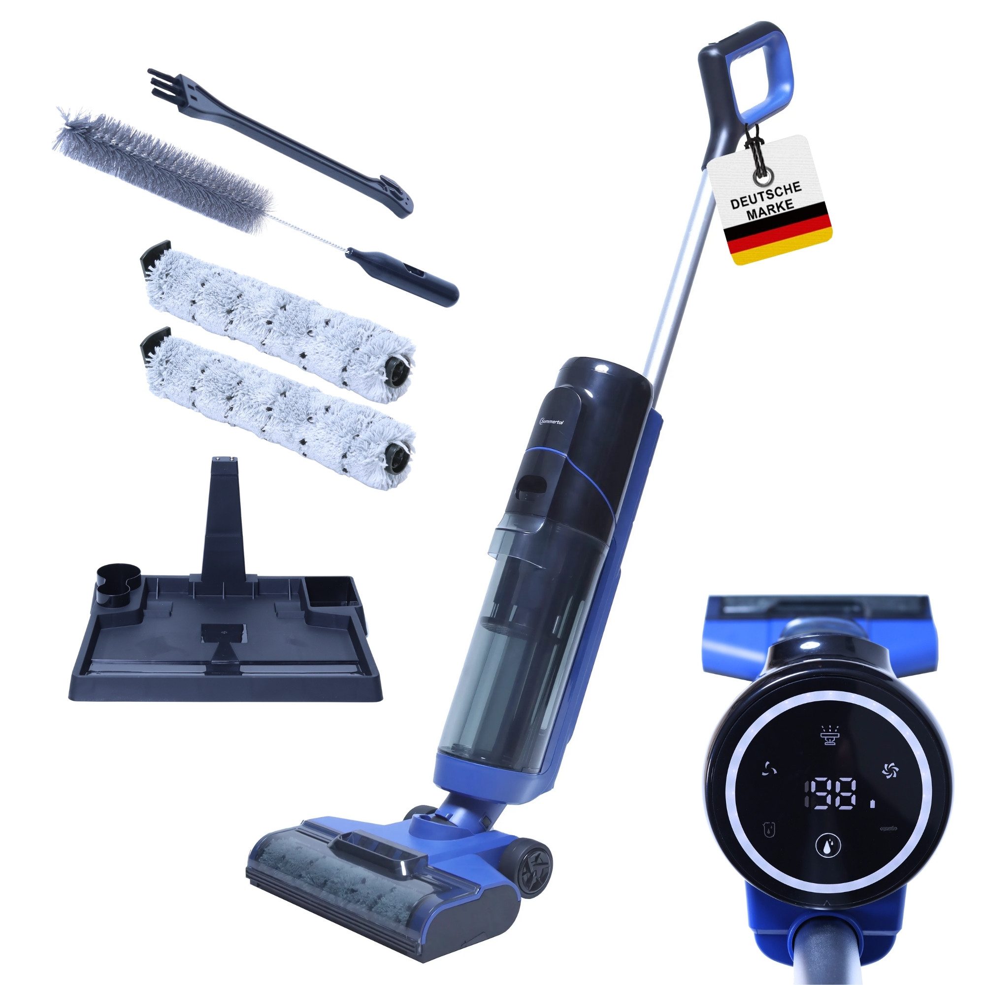 Sommertal Teppichreinigungsgerät W2 Akku Wischsauger Nass Trockensauger Waschsauger kabellos, Staubsauger Saugwischer 0,5h Laufzeit HEPA-Filter, Ladestation