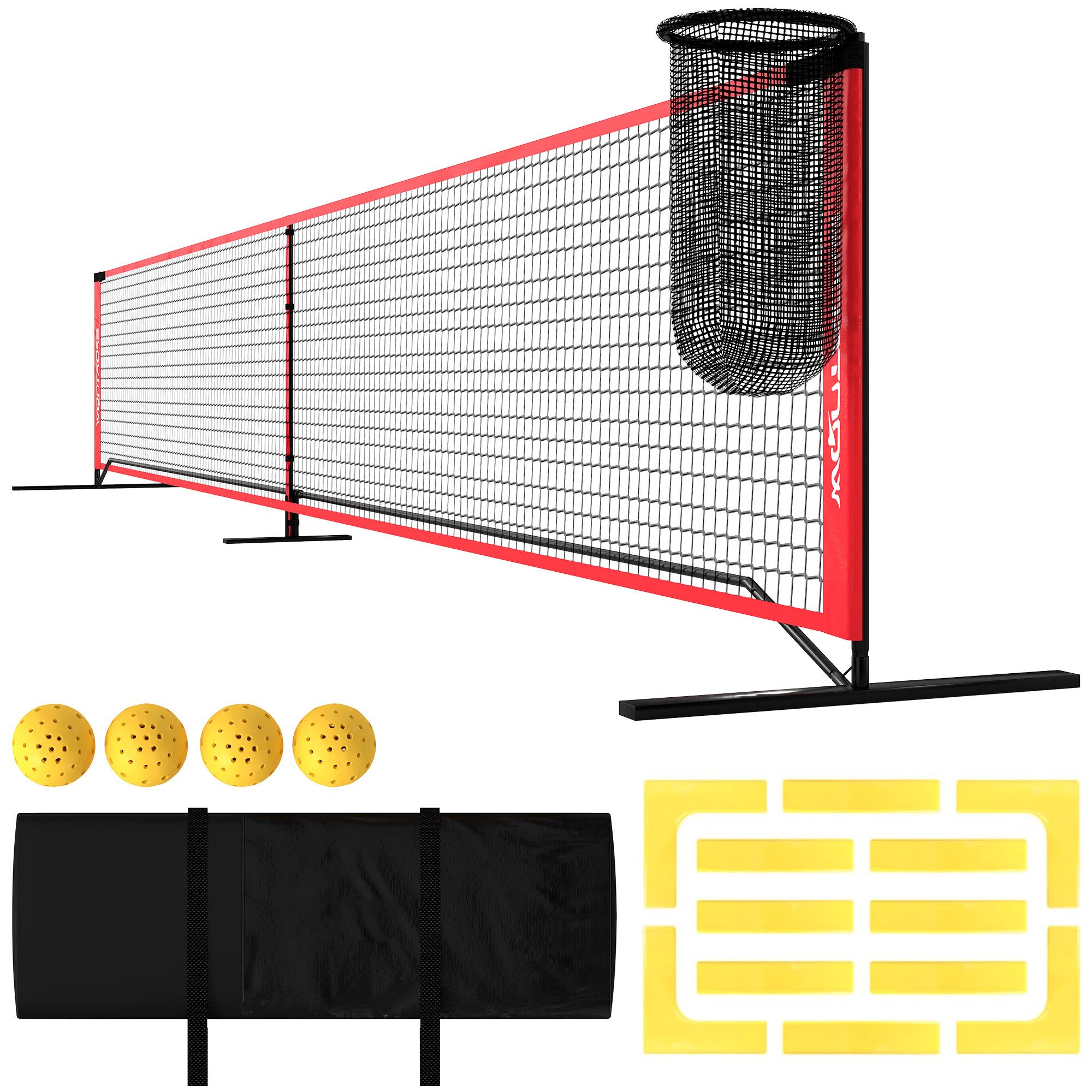 SPORTNOW Pickleballnetz tragbares 6,7 m Pickleball-System mit Netz (1-St), Metall, Polyester, Mehrfarbig