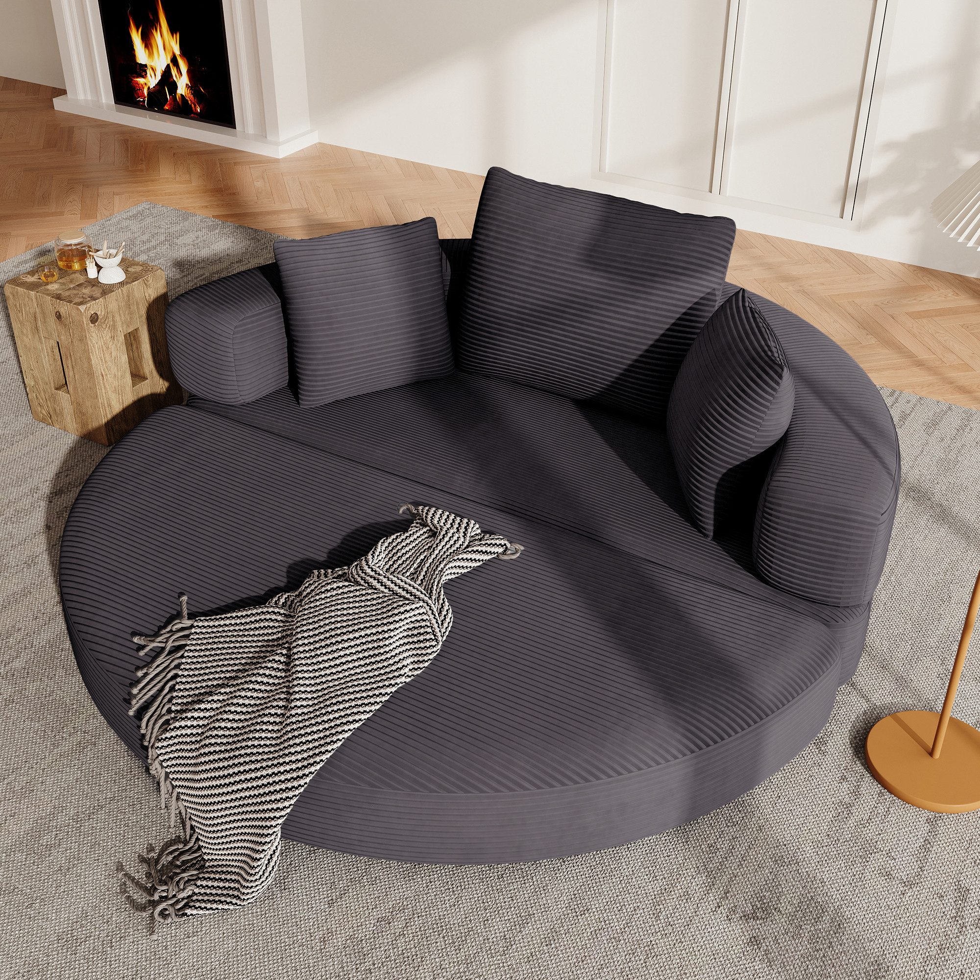 Merax Schlafsofa mit Schlaffunktion, Multifunktionales Sofa mit Hocker, Boneless Couch, Klappsofabett für Wohn/Arbeits/Schlafzimmer 1 Teile, 2-in-1 Sofa-Bett mit Cordstoffbezug inkl. 3 Kissen, 173x176cm