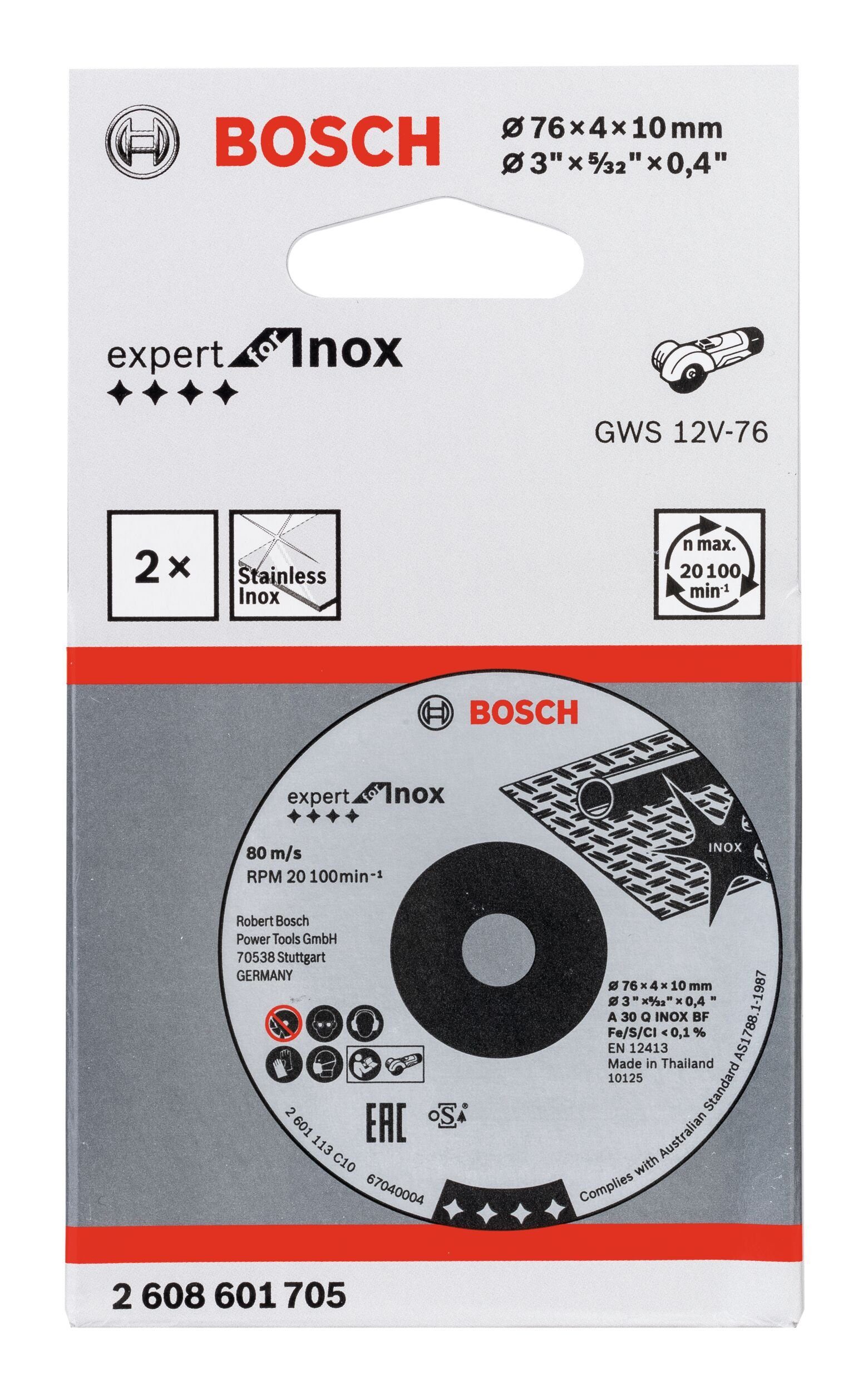 Professional 2er-Pack - 10 Inox 4 (2 mm, Ø Q 76 30 Expert, Schruppscheibe - Bosch Stück), INOX A BOSCH x BF For mm 76 x