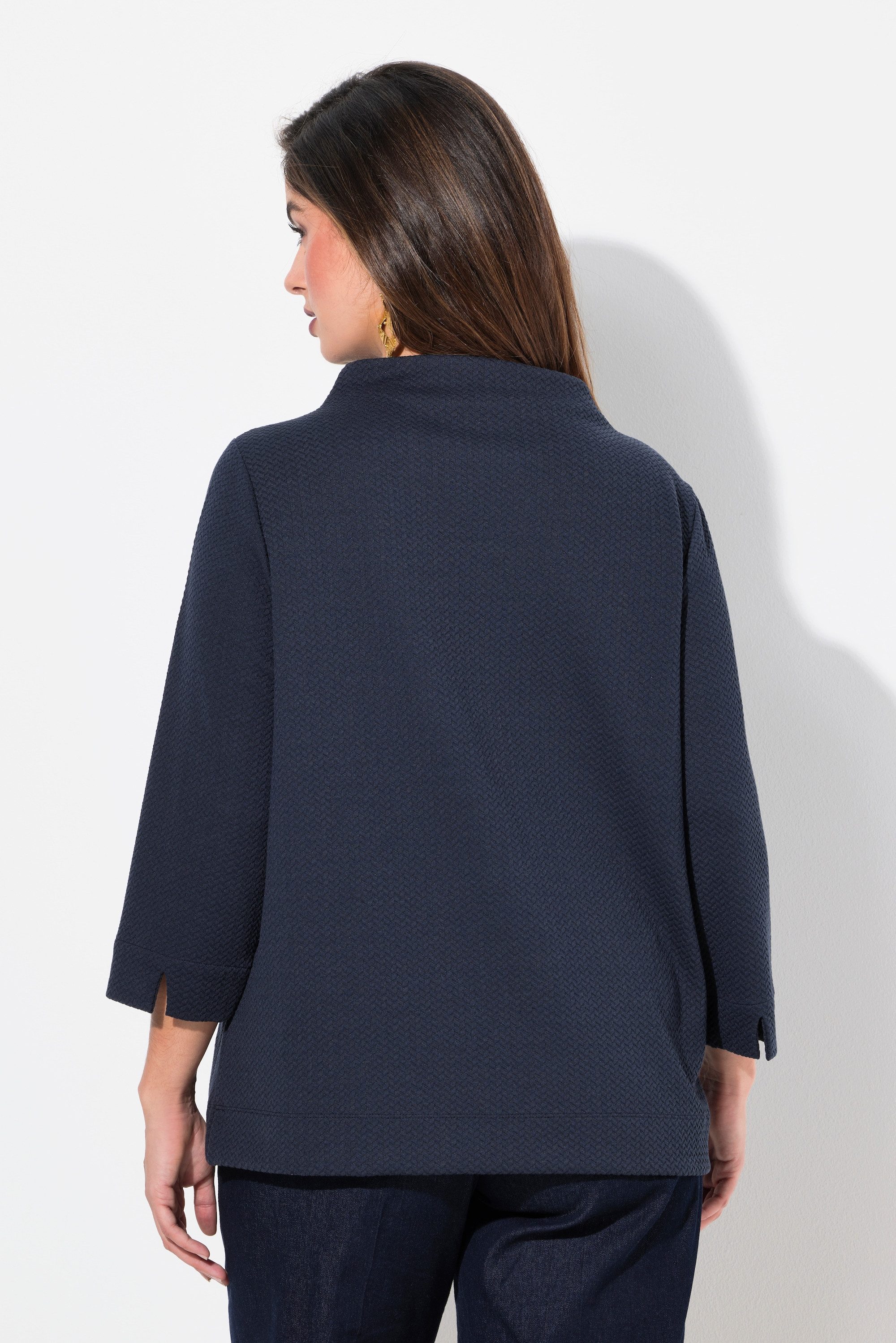 Ulla Popken Sweatshirt Sweatshirt Struktur Stehkragen Zierfalten 3/4-Arm