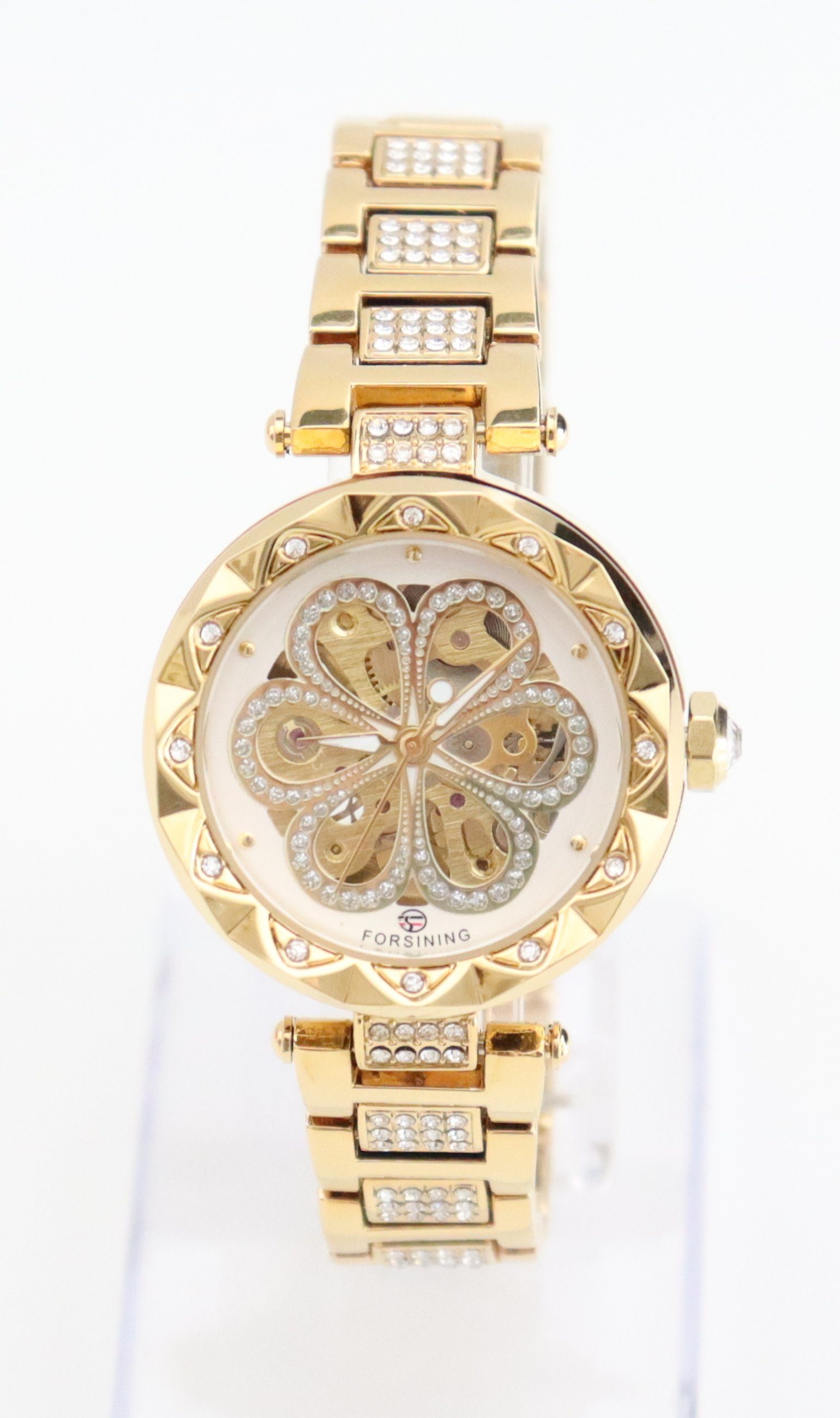 Automatikuhr Damenuhr Marke Forsining Rhinestone Besatz goldfarbenes Design