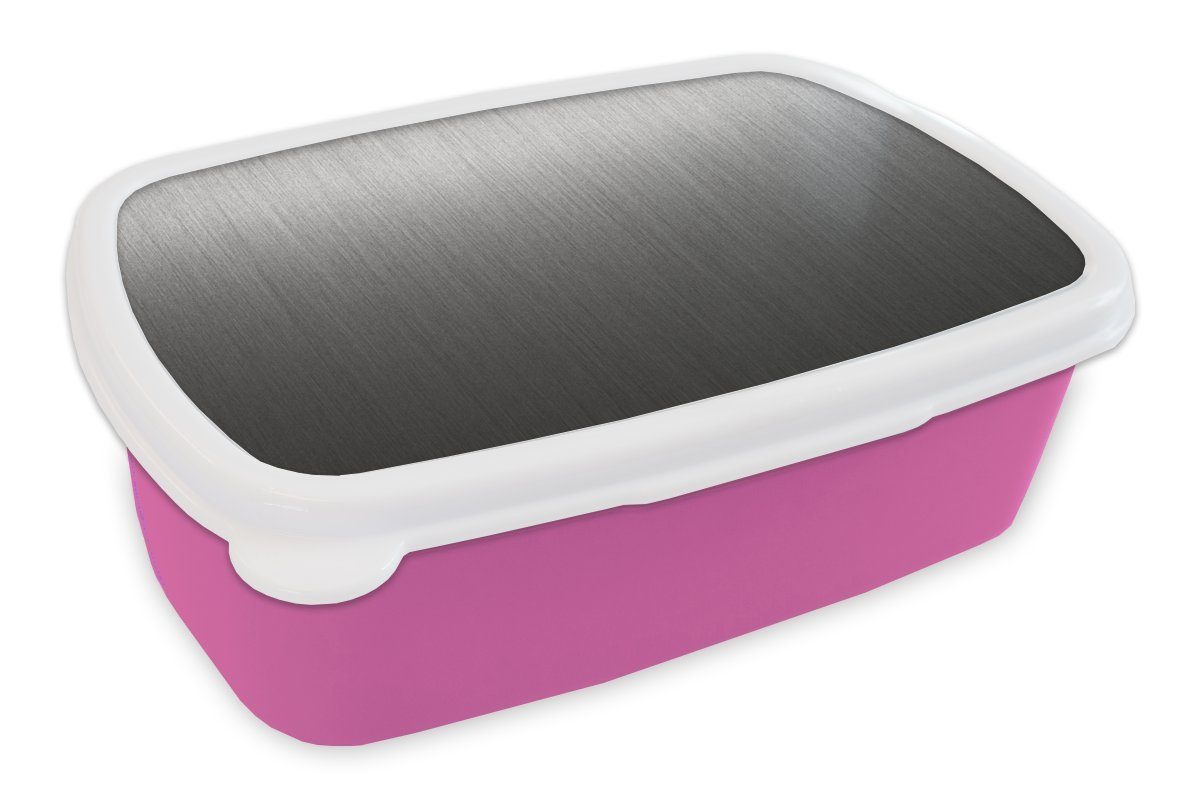 MuchoWow Lunchbox Metalldruck - Grau - Linie, Kunststoff, (2-tlg), Brotbox für Erwachsene, Brotdose Kinder, Snackbox, Mädchen, Kunststoff rosa