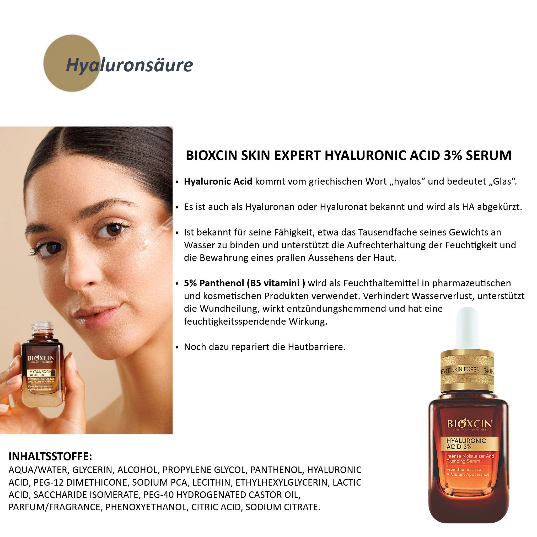 Bioxcin Gesichtsserum Bioxcin Hyaluronic Acid,Panthenol - Feuchtigkeitsspendendes Serum 30ml