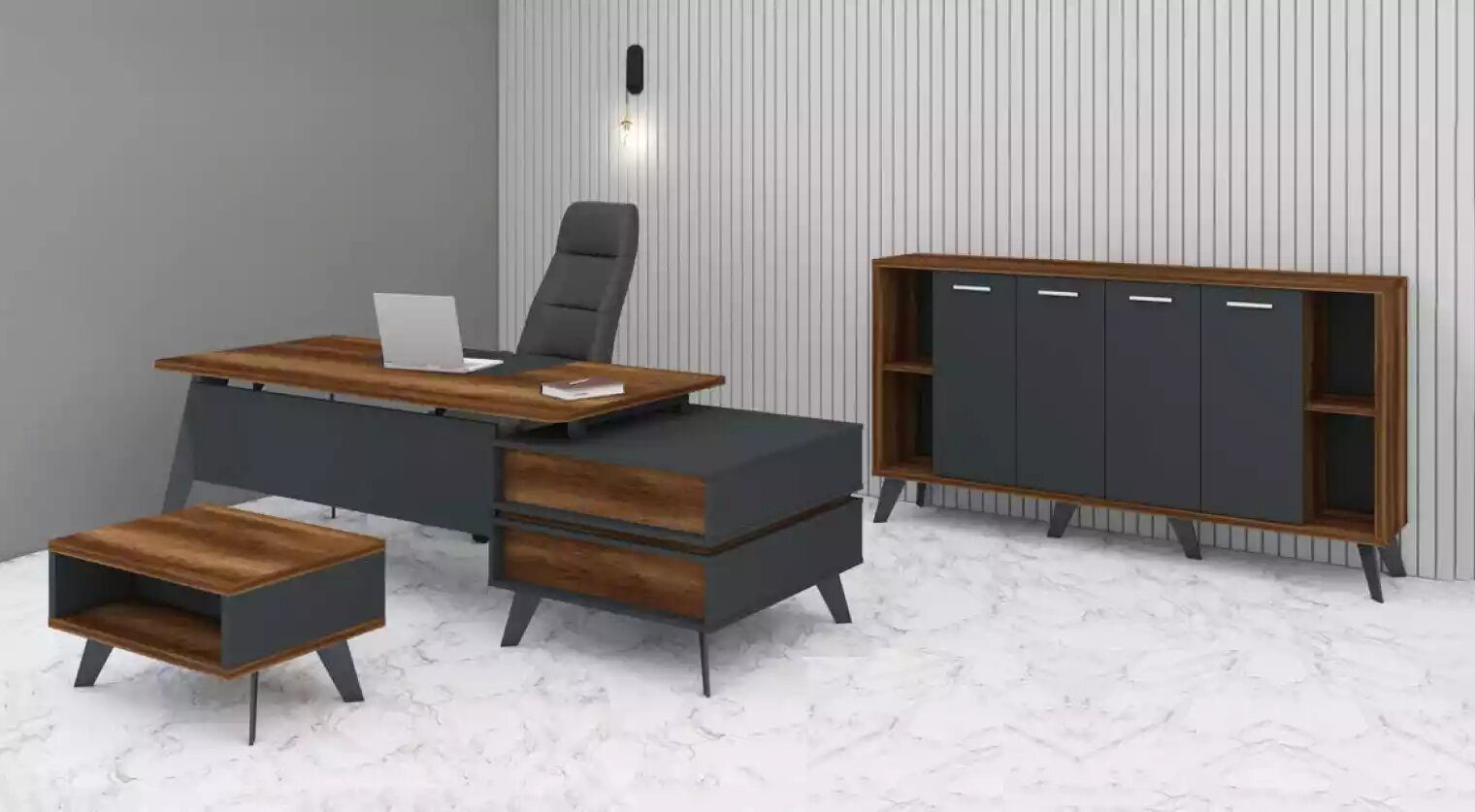 JVmoebel Schreibtisch Büromöbel Komplettes Set Arbeitszimmermöbel Schreibtisch Schrank (3-St., Schreibtisch, Couchtisch, Schrank), Made in Europa