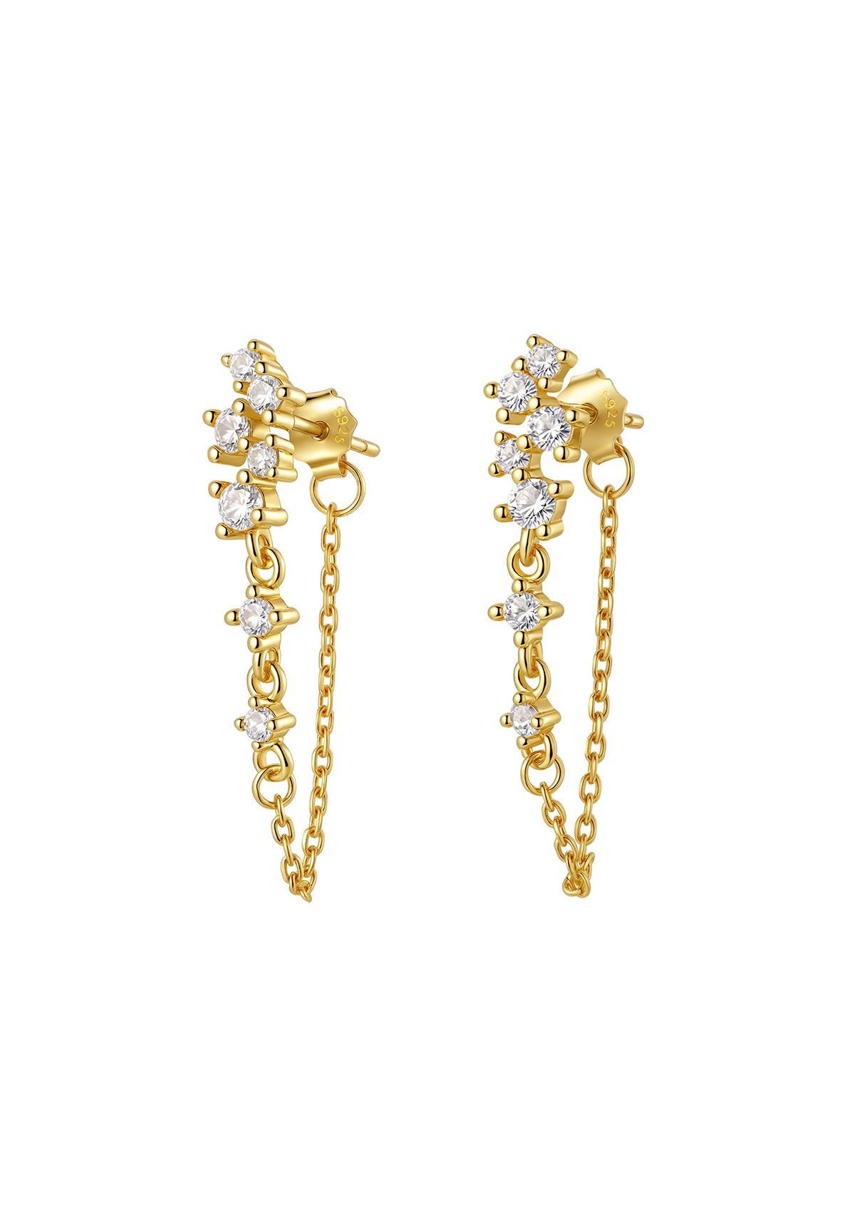 Hey Happiness Paar Ohrhänger Damen Ohrringe mit Zirkonia und Kette, Edle Kettenohrringe aus 925 Silber, vergoldet / rosévergoldet