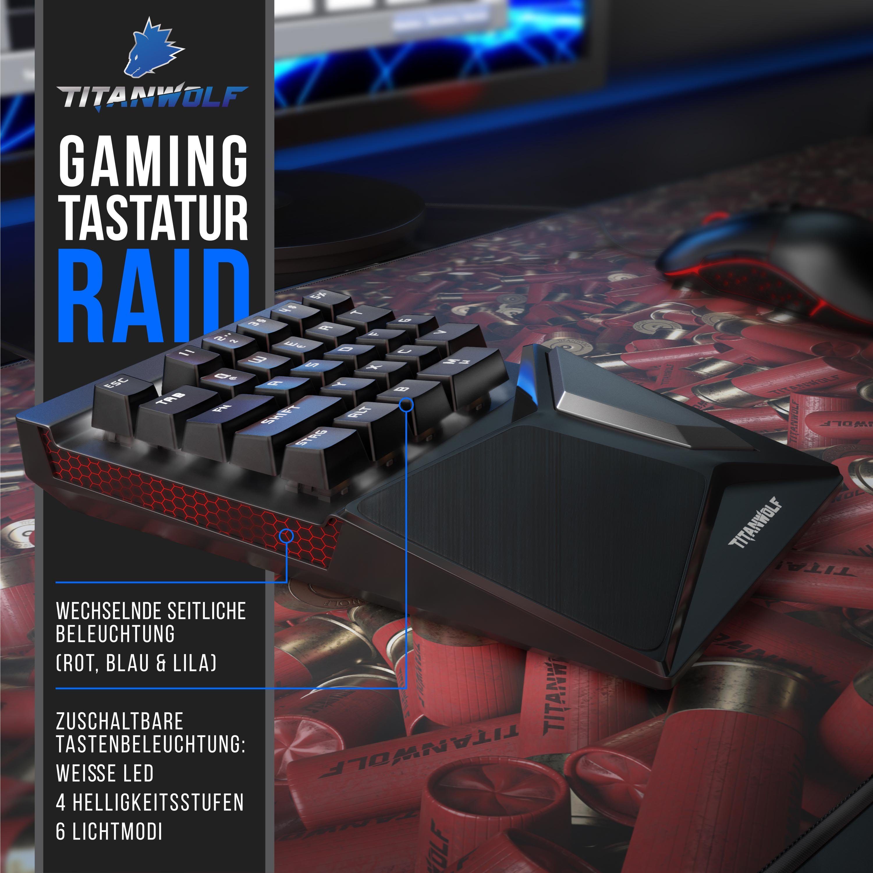 Titanwolf Gaming-Tastatur (mechanische Keypad Tastatur mit 28 Tasten, Gaming Einhandtastatur)