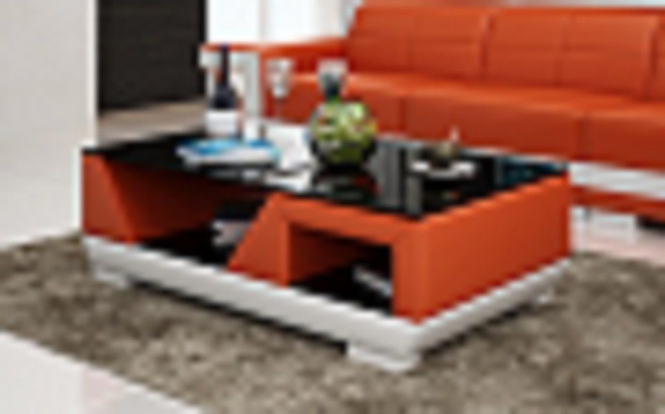JVmoebel Couchtisch Klassischer Luxus Designer Couchtisch Sofa Wohnzimmer Leder Tische Orange/Weiß