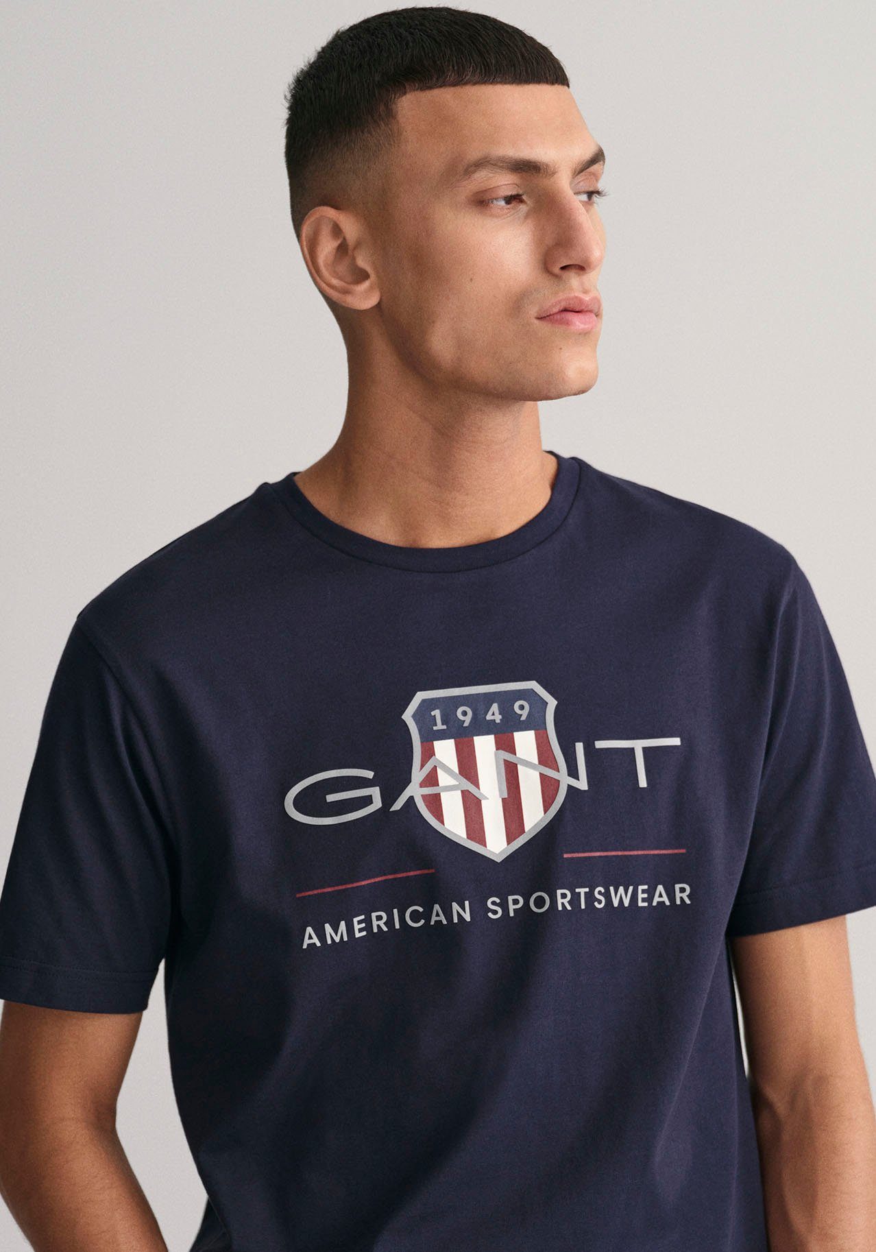 evening mit Logodruck SHIELD T-SHIRT Gant ARCHIVE T-Shirt blue der Brust auf SS REG