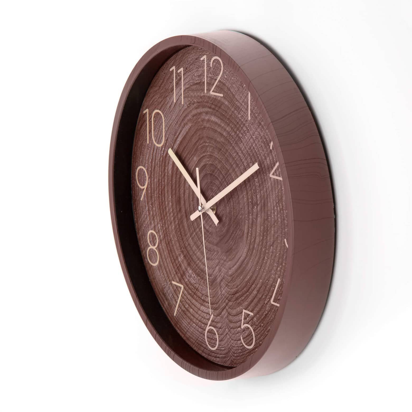K&L Wall Art Wanduhr leise Landhaus Uhr in Holzoptik ohne Tick-Geräusche (batteriebetriebene Quarzuhr)