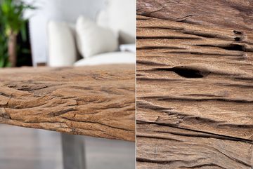 riess-ambiente Couchtisch BARRACUDA 110cm natur / silber (Einzelartikel, 1-St), Wohnzimmer · Massivholz · Glasplatte · eckig · Edelstahl · Industrial