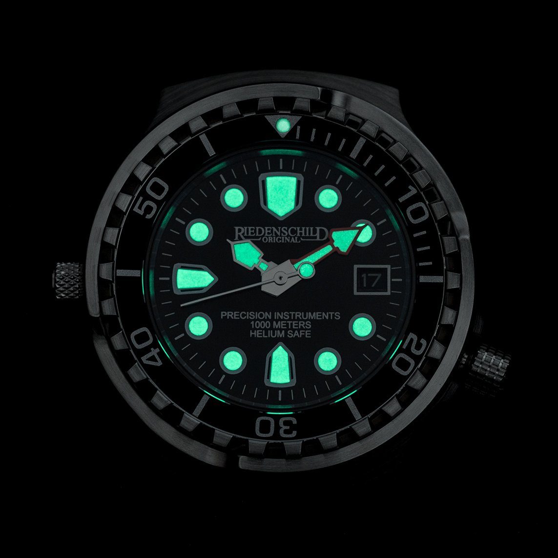 Heliumventil mm, Quarzuhr Riedenschild Army mit Silikonband Watch RS9000-05 100ATM 46 Taucheruhr Schwarz