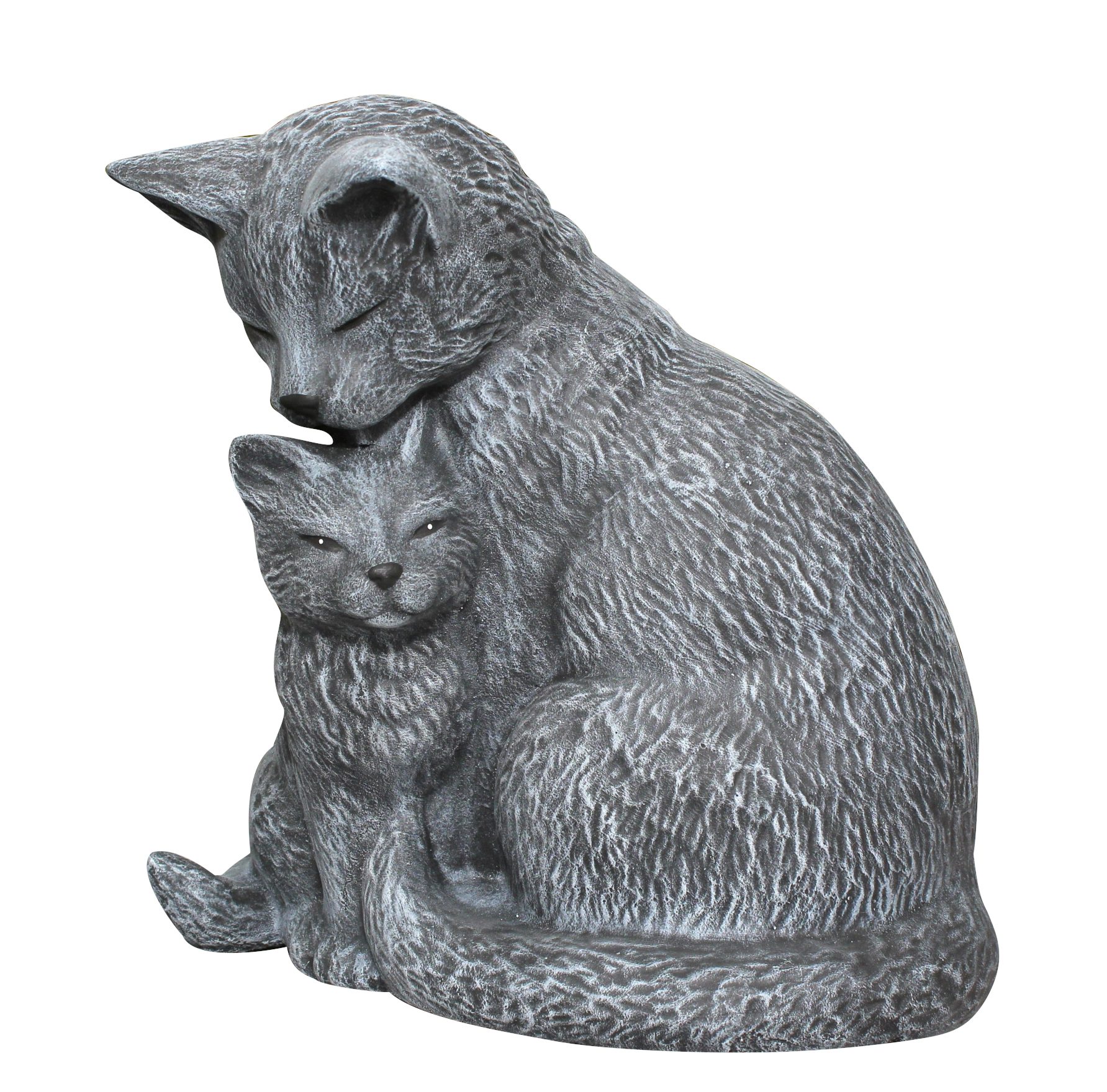 Tiefes Kunsthandwerk Tierfigur Dekofigur Katze mit Jungtier - Steinfigur für Haus und Garten, frostsicher, frostfest, Made in Germany grau