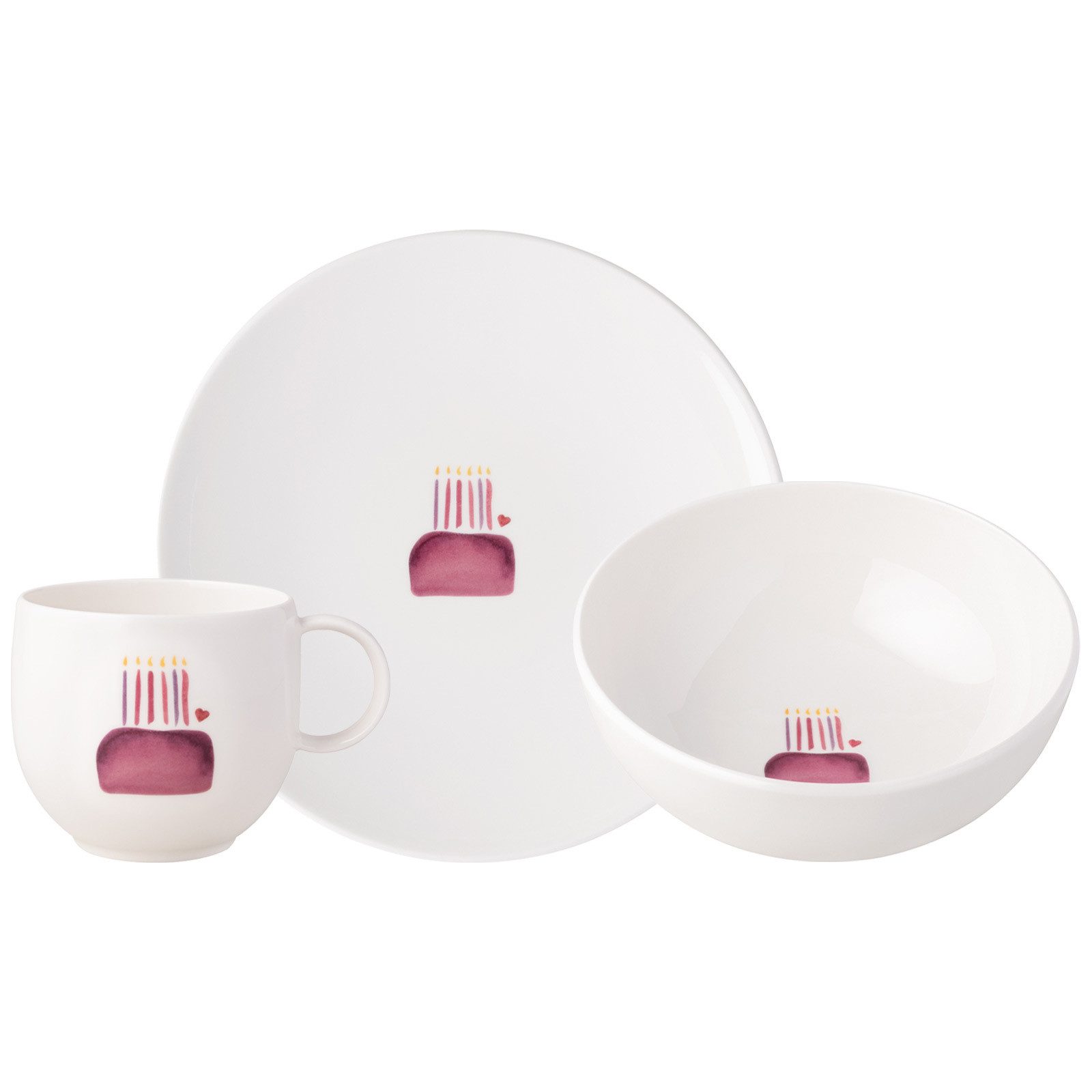 Villeroy & Boch Kombiservice With Love Frühstücksset Happy Birthday 3er Set (3-tlg), Porzellan