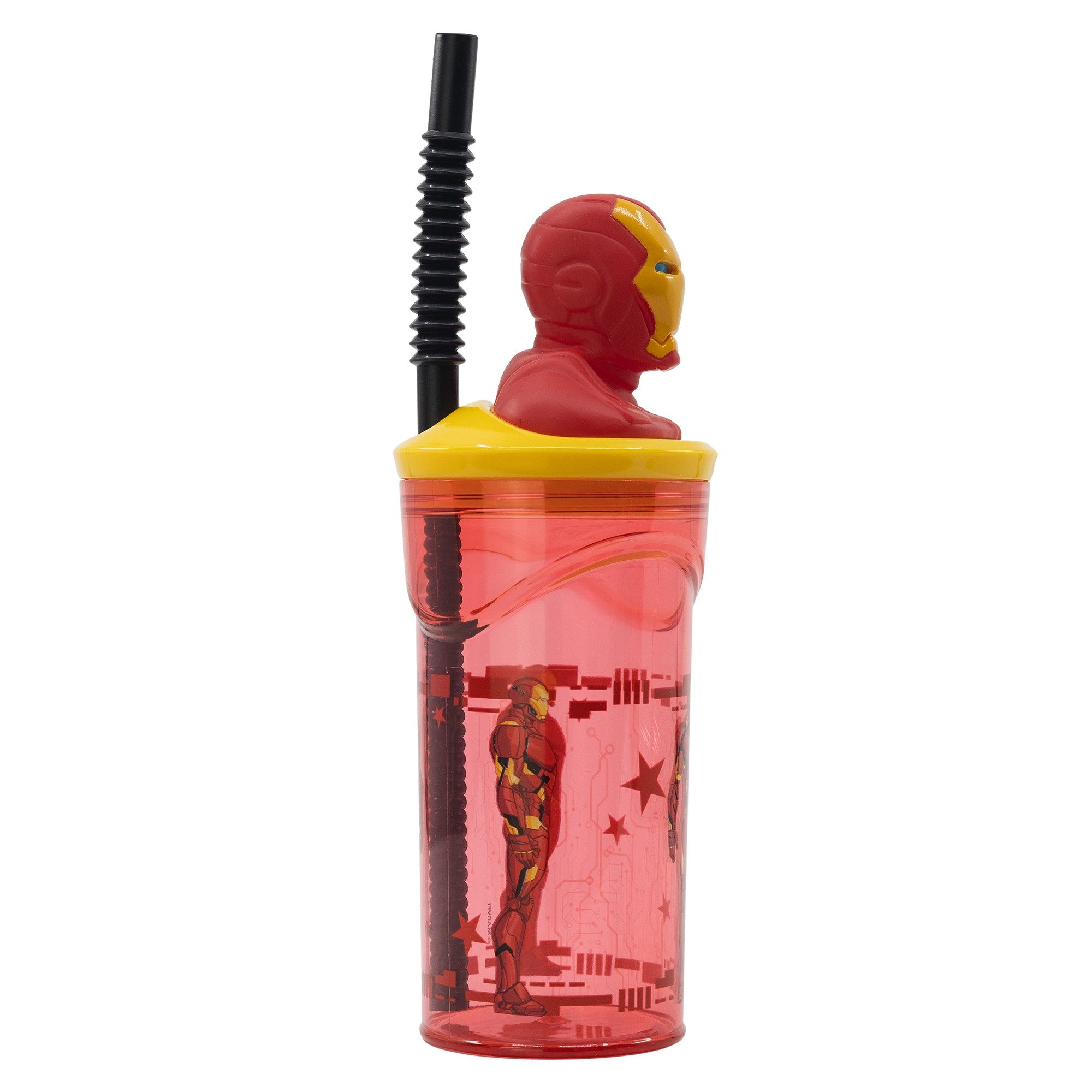 MARVEL Kinderbecher Iron Man 3D Deckel Kinder Trinkbecher Becher mit integriertem Halm, 360 ml