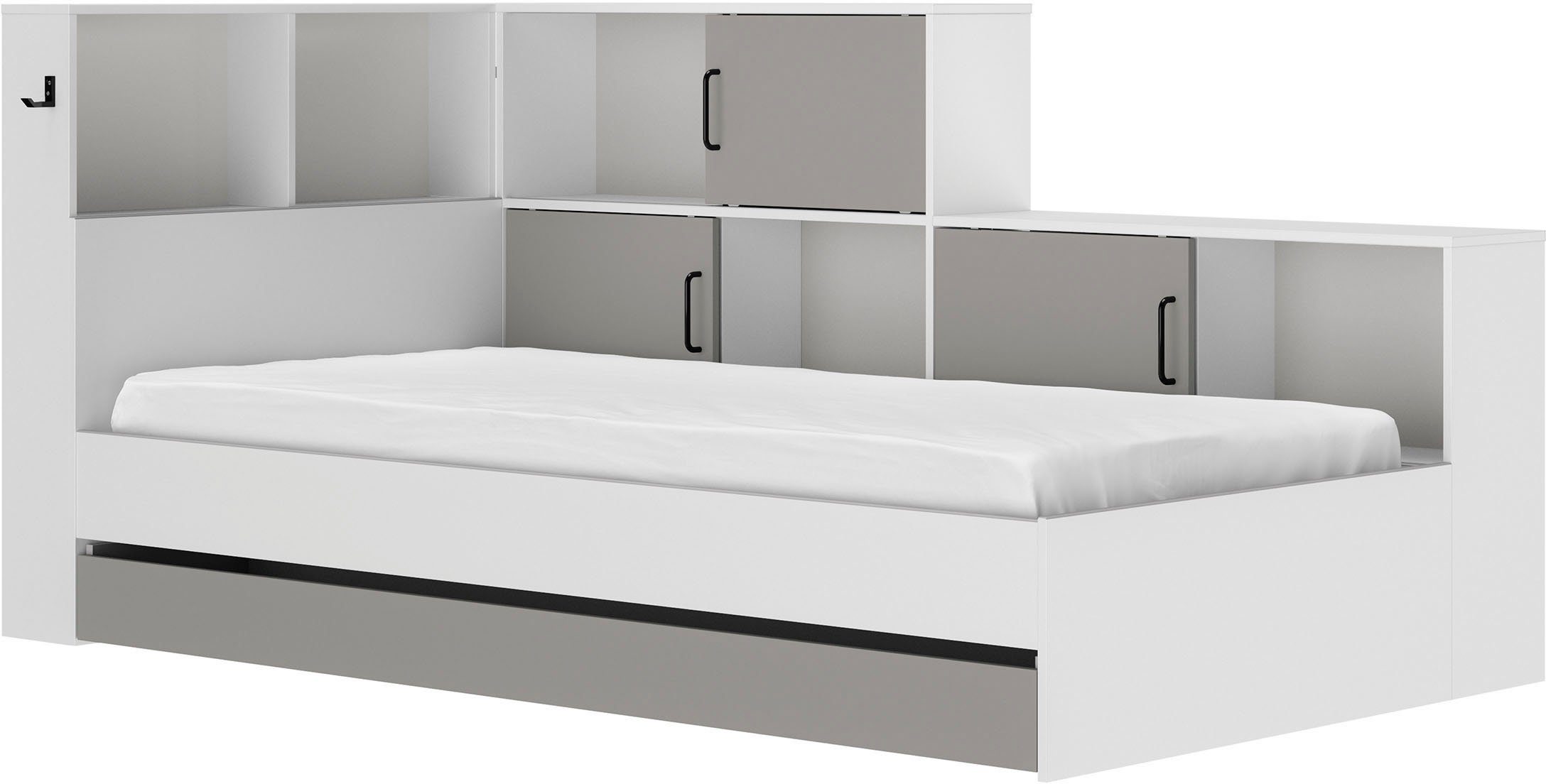 Gami Stauraumbett "Erwan", viel Stauraum, Made in France, verschiedene Farben (B/H/T ca. 220cmx104x120cm), mit großer Schublade, viele Regale und Ablagefächer