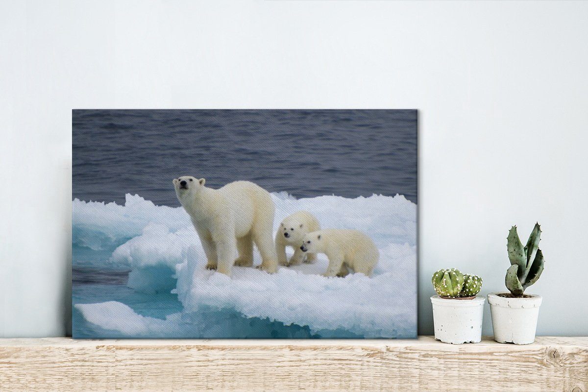 - 30x20 Wandbild OneMillionCanvasses® St), Kind Eisberg, Wanddeko, Leinwandbild (1 Eisbär Aufhängefertig, cm Leinwandbilder, -
