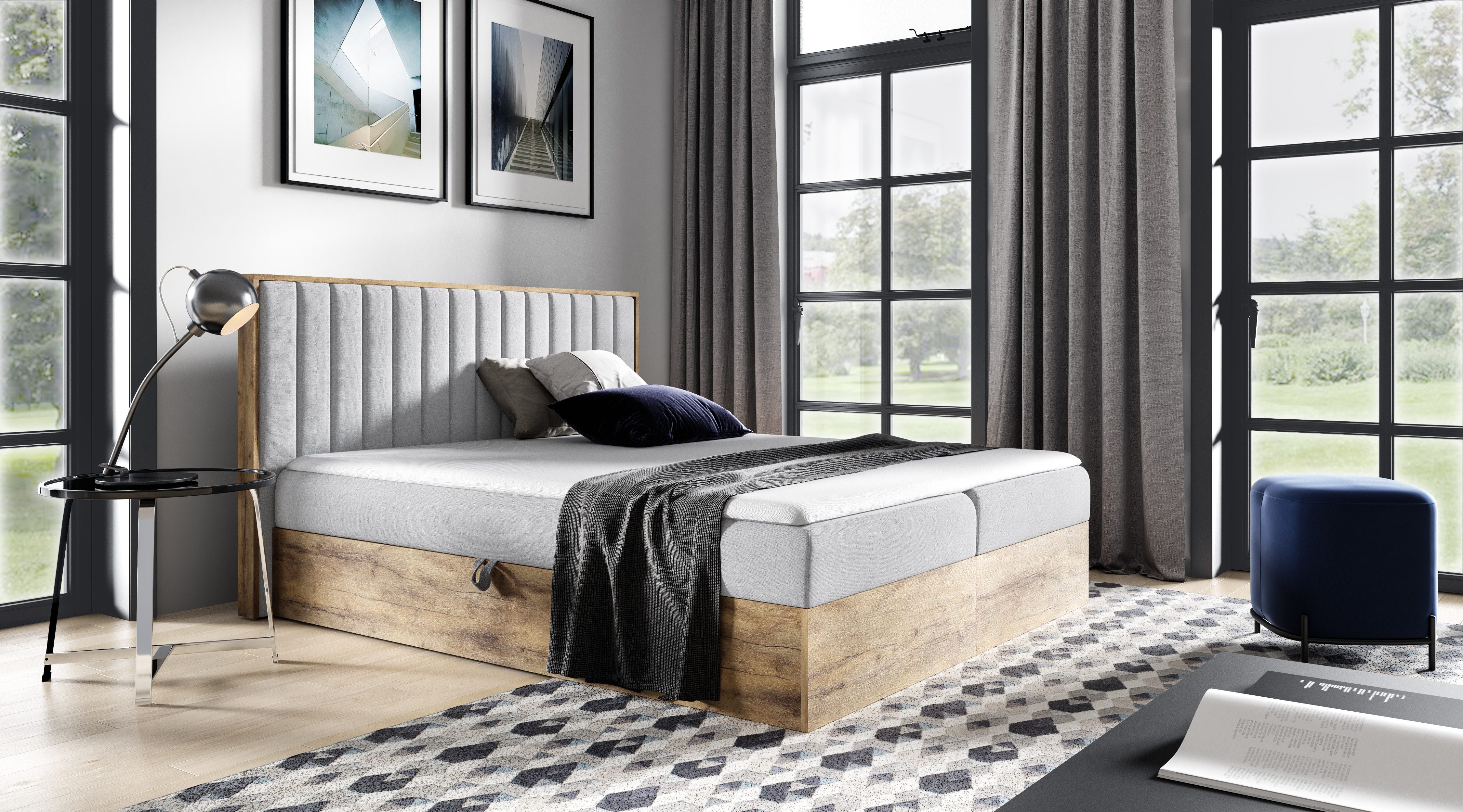 Schlaffabrik Boxspringbett WOOD 4 (Faro 16), inkl. Matratze, Topper, LED, Stauraum