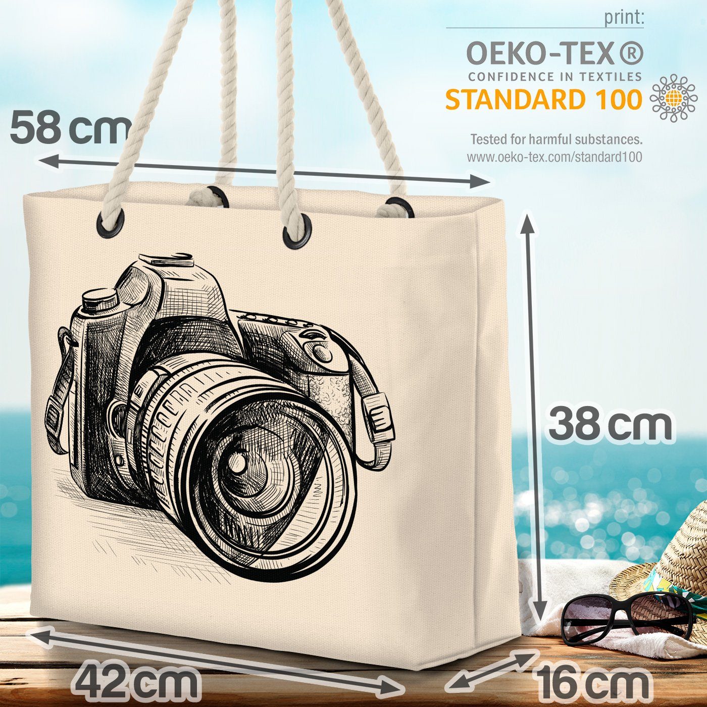 Studio Fotograf (1-tlg), Kamera Bil Fotografie Kamera Strandtasche Objektiv Sketch Objektiv VOID