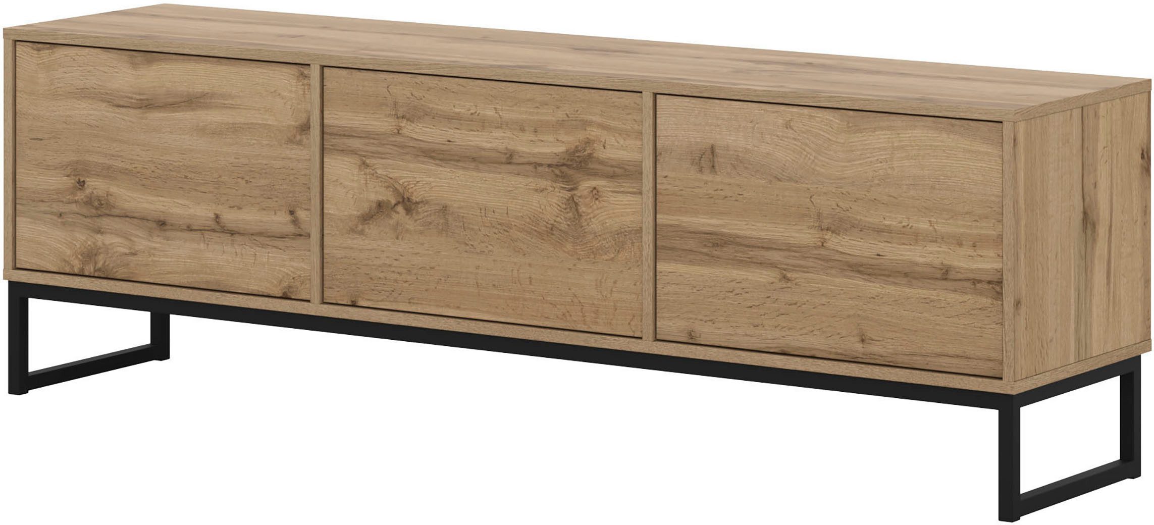 OTTO home Lowboard Loft, Breite 157 cm, TV-Board 3 Klappen, Metallkufen, TV-Kommode mit viel Stauraum, push-to-open-Funktion