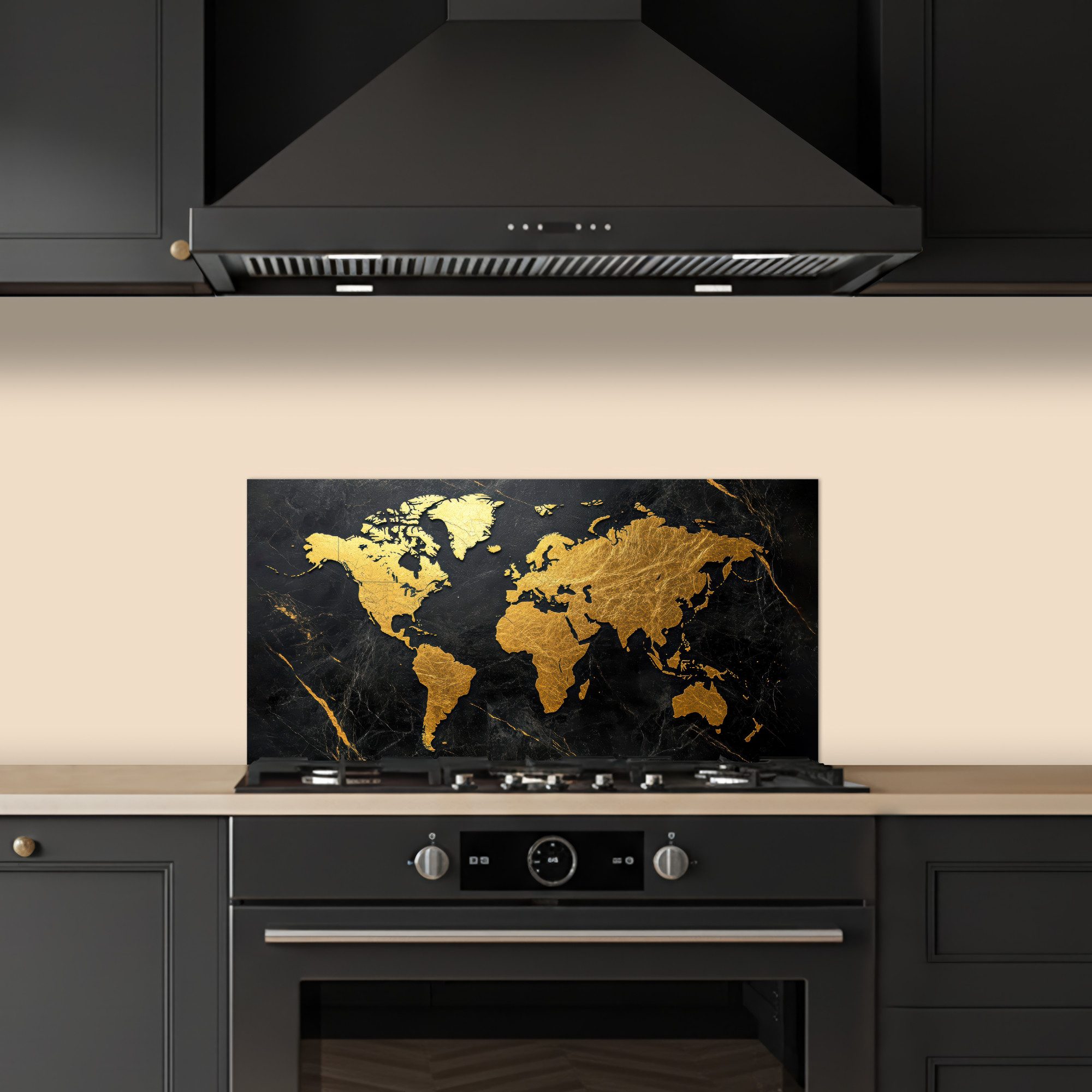 KitchenYeah Küchenrückwand selbstklebend (keine Folie) Weltkarte - Gold - Marmor, (1-tlg), Küchenrückwand, Spritzschutz, Kitchen, 60x30 cm – Bild 5 von 5