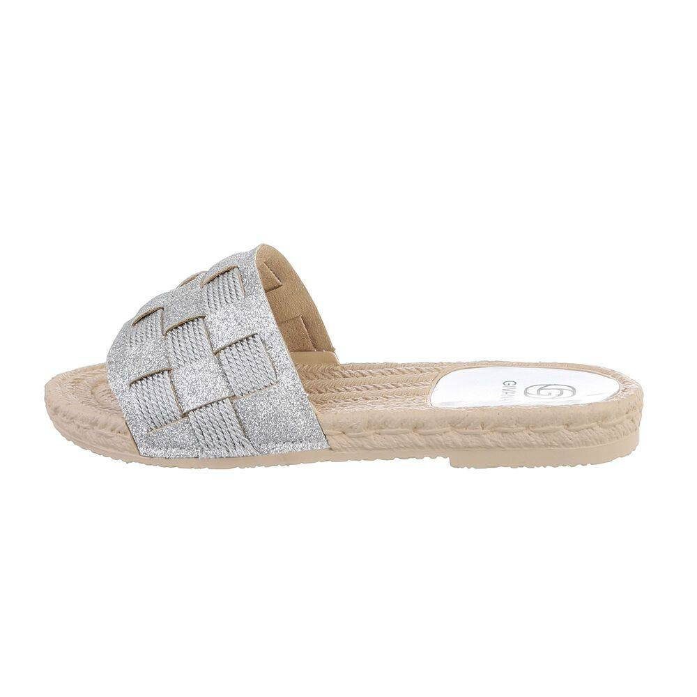 Ital-Design Damen Mules Freizeit Sandalette Flach Pantoletten in Silber