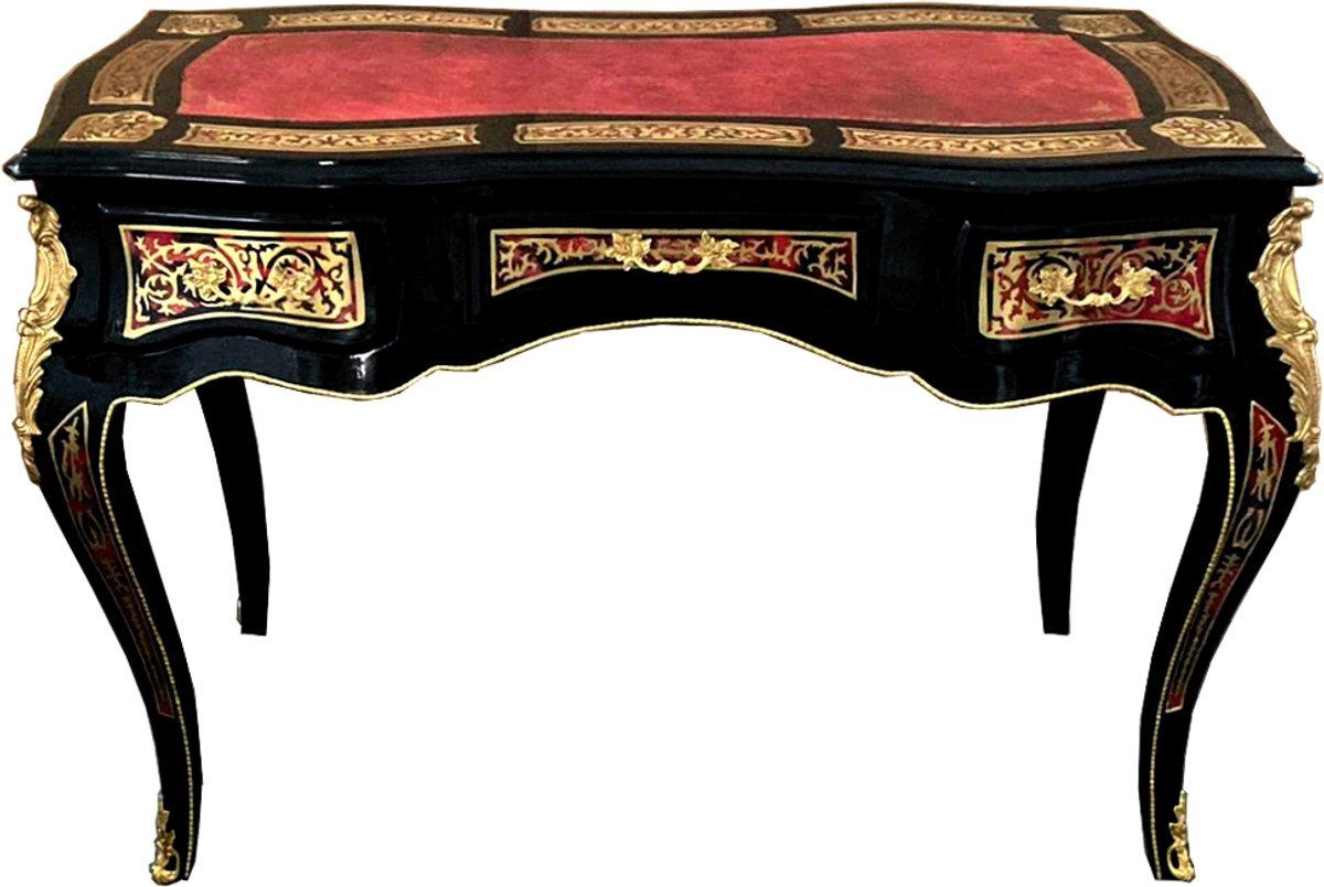 Casa Padrino Schreibtisch Barock Boulle Sekretär im französischen Stil Schwarz / Rot / Gold 120 cm - Handgefertigter Antik Stil Schreibtisch - Barock Büro Möbel