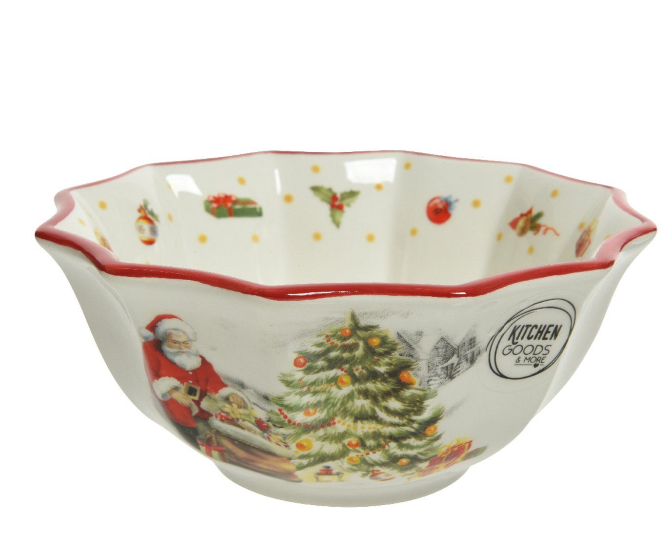 Kaemingk Müslischale, Keramik, Müslischale mit Weihnachtsmann Motiv Keramik 15cm weiß / rot