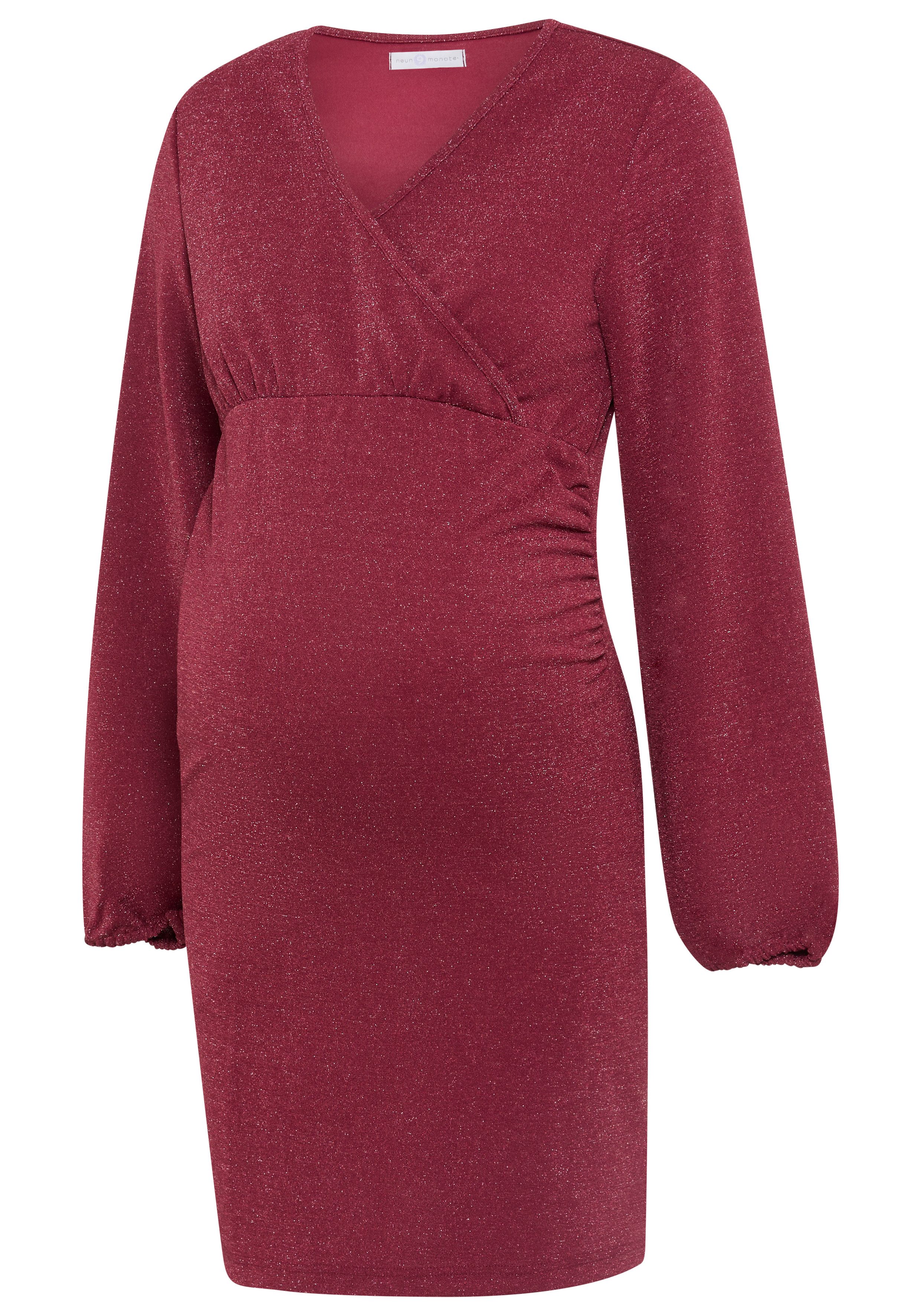 Neun Monate Umstandskleid Glitzer Jerseykleid mit Wickel-Ausschnitt, praktisch zum Stillen für Frühling und Herbst, für besondere Anlässe, mit Wickeloptik – Bild 5 von 5