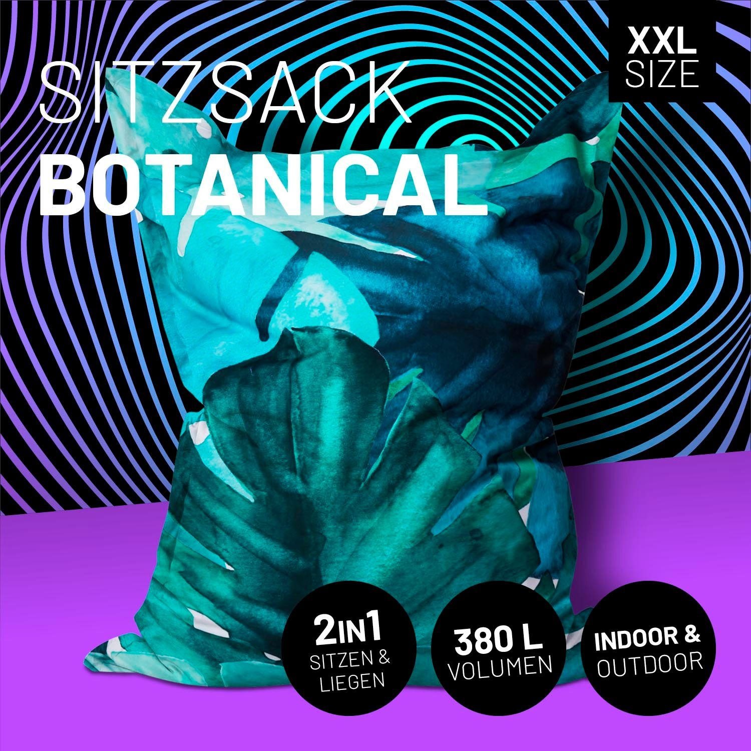 Lumaland Sitzsack XXL Bean Special wasserfest Botanisch Outdoor Bag Edition, & In- 140x180cm 380L Gaming Riesen-Sitzkissen