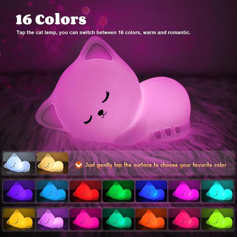 Wrischan Nachtlicht Katzen Nachtlicht LED Silikon Lampe Kinderzimmer Touch Nachtlampe USB, LED fest integriert, Touch Funktion, weiches Silikon, wasserfest