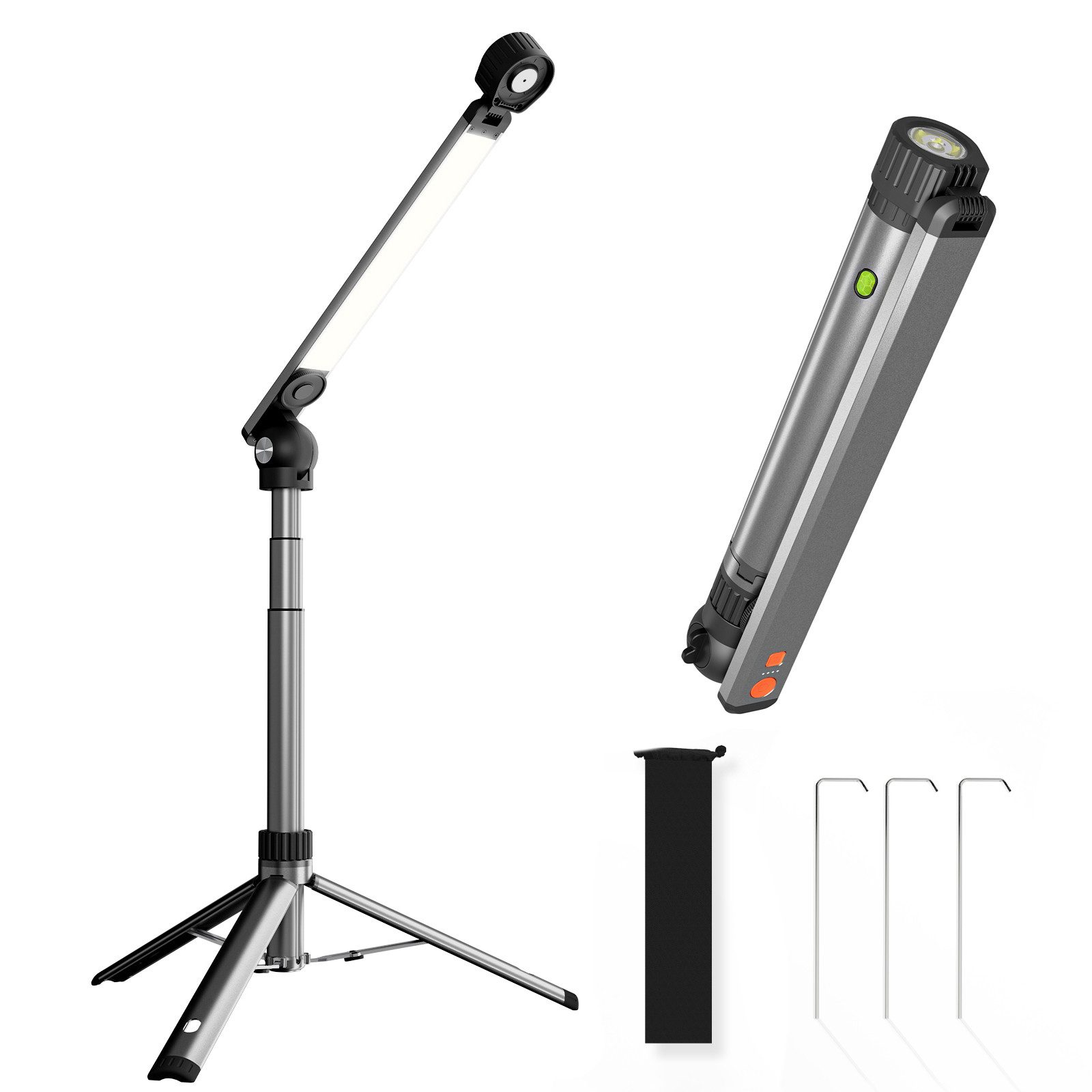Rhein Beleuchtung LED Taschenlampe Campinglampe Camping Licht mit Stativ, teleskopierbar & faltbar (Set, 7-St., Lampen für Camping, Wandern, Garten, Wohnmobil & Notfall), Outdoor Lampe, 1000 lm, 6 Lichtmodi, dimmbar & Powerbank