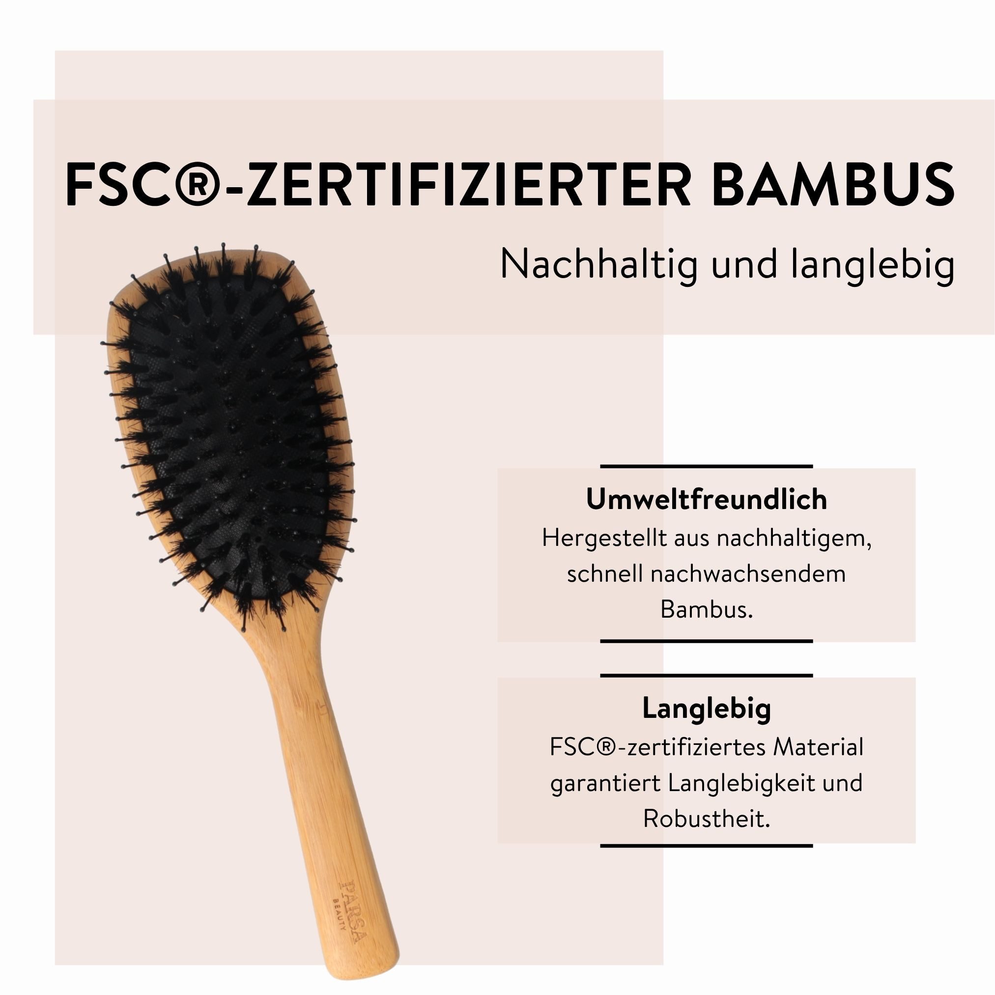 PARSA Beauty Haarbürste Eco Paddle-Bürste, FSC-Bambus & Naturborsten mit Aloe Vera
