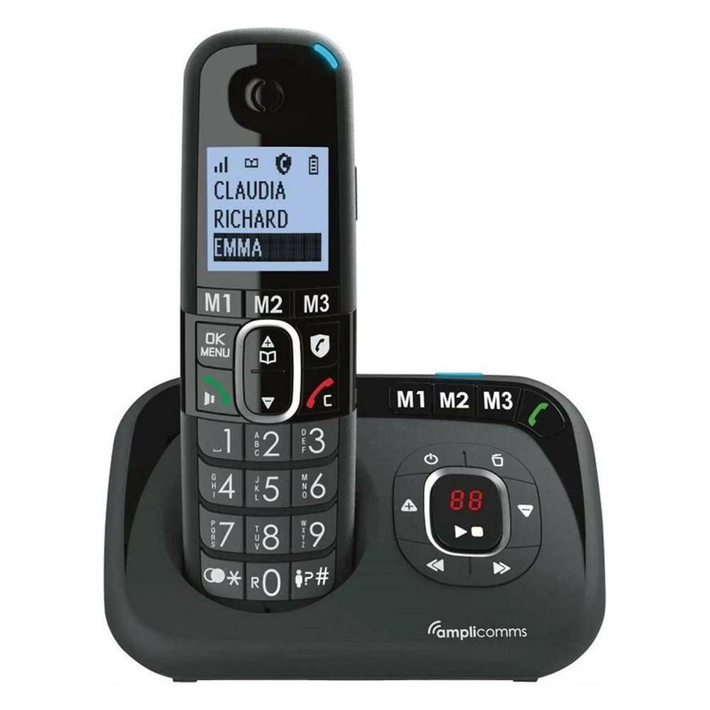 Amplicomms DECT-Mobilteil + zusätzliches Mobilteil, für Hörgeräte ATL1423358 Seniorentelefon (Freisprechen, für Hörgeräte kompatibel, Wahlwiederholung)