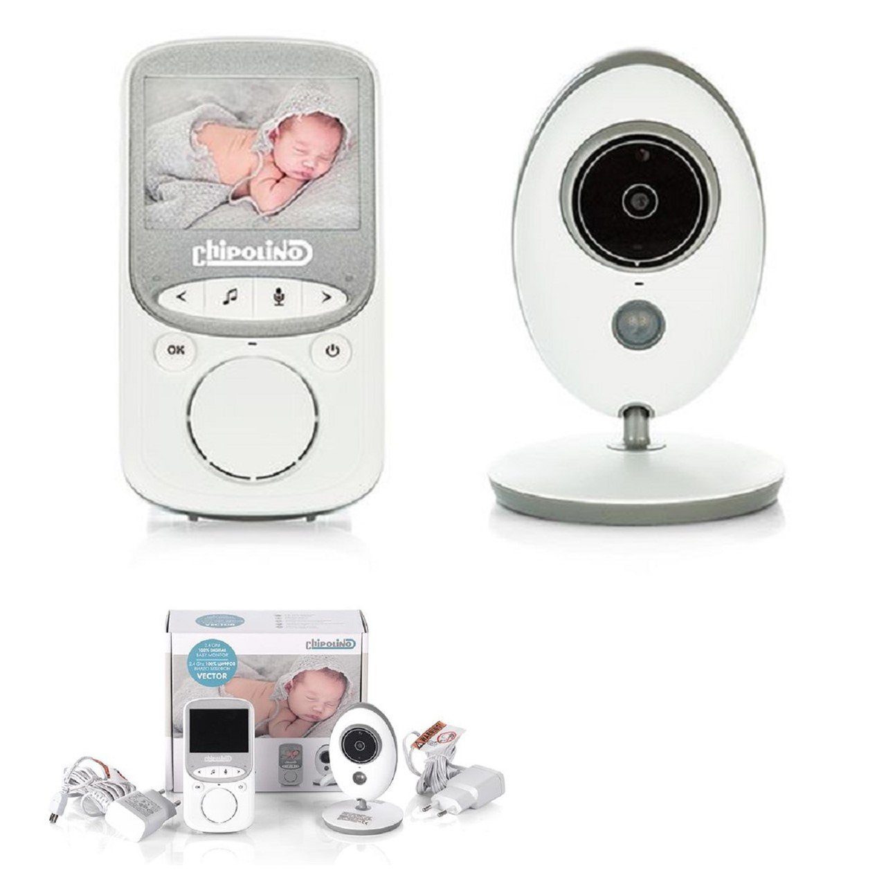 Chipolino Video-Babyphone Babyphone Vector mit Kamera, mit Kamera Farbdisplay Nachtsicht Temperaturanzeige | Babyphones