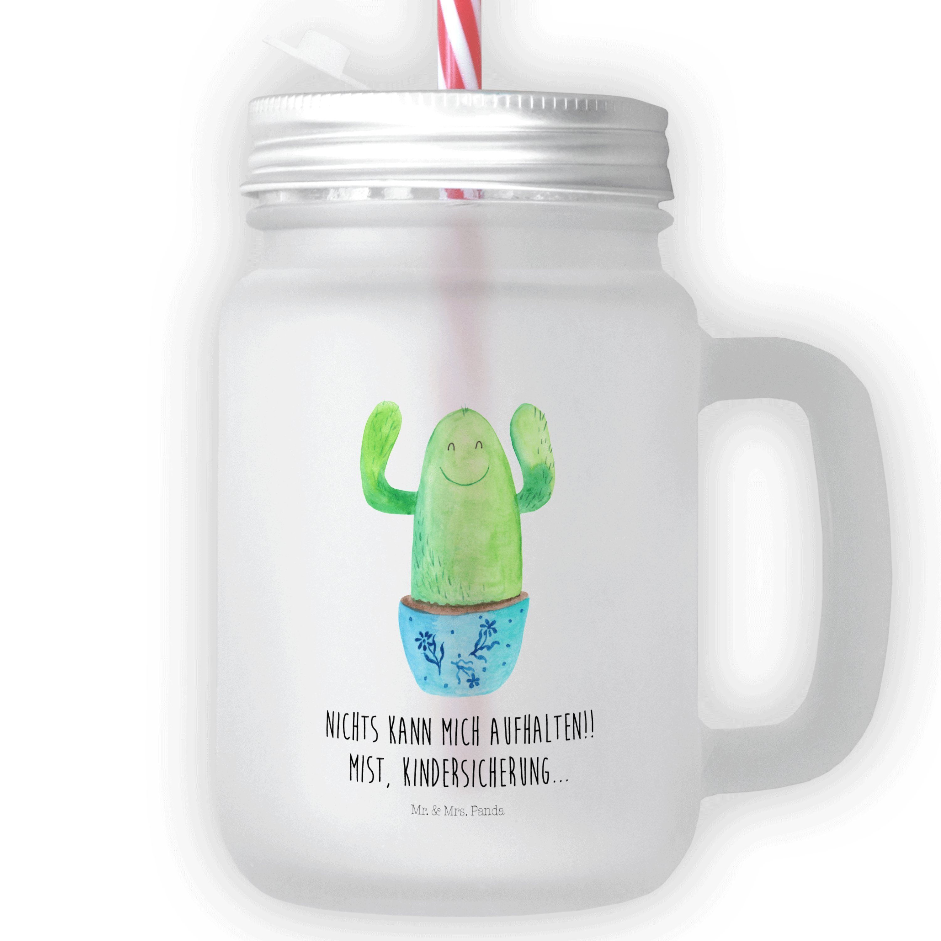 Mr. & Mrs. Panda Glas Kaktus Happy - Transparent - Geschenk, Mason Jar, lustig, Kakteen, He, Premium Glas | Gläser