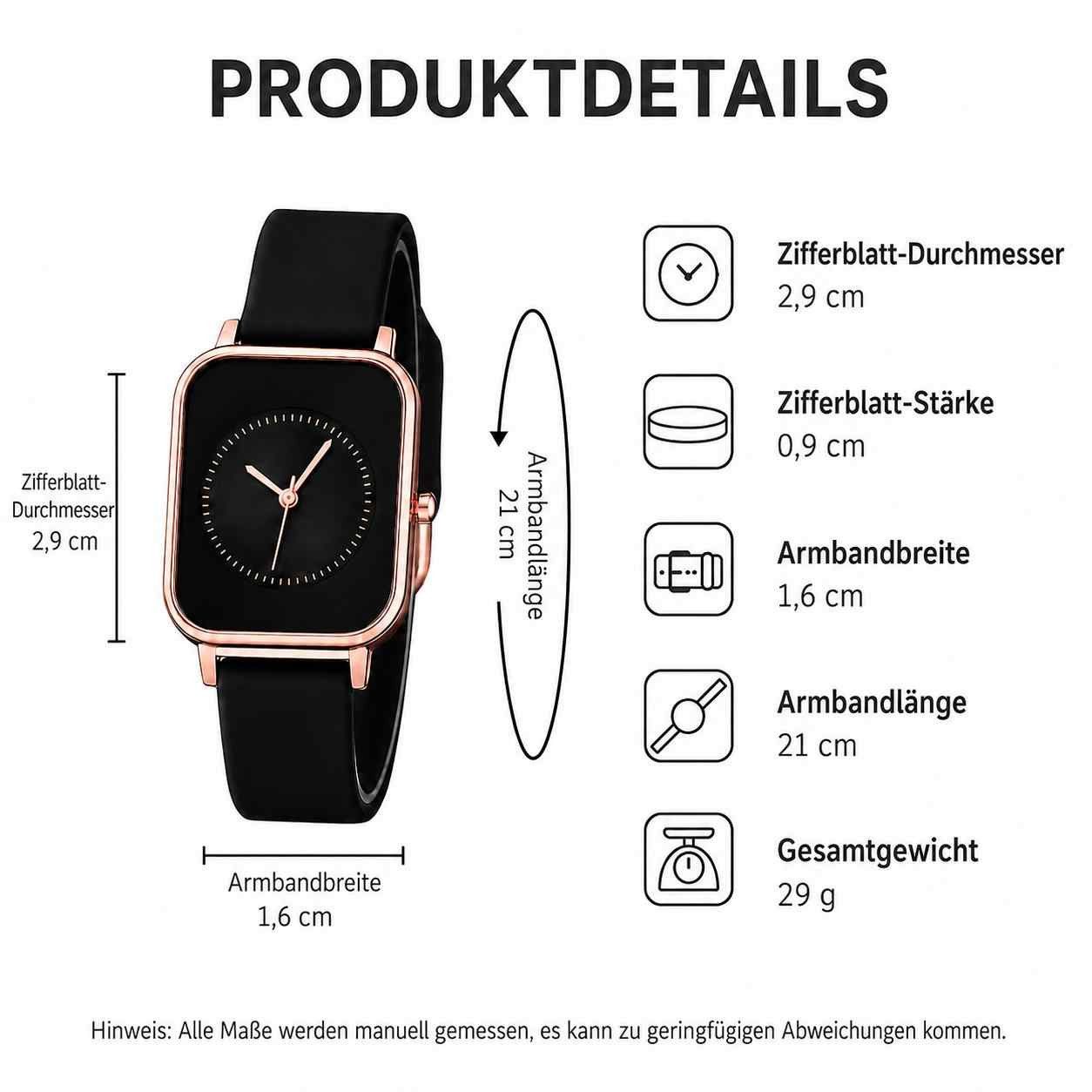 Taffstyle Quarzuhr Damenuhr Rechteckige Armbanduhr Quarzuhr Silikonarmband Elegant, (Minimalistisches Zifferblatt mit weichem Armband für Alltag und Büro)