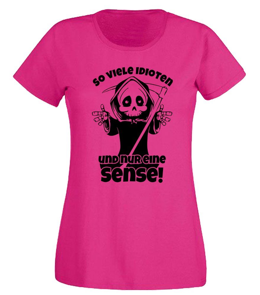 G-graphics T-Shirt Damen T-Shirt - So viele Idioten und nur eine Sense! mit trendigem Frontprint, Aufdruck auf der Vorderseite, Spruch/Sprüche/Print/Motiv, für jung & alt, Slim-fit