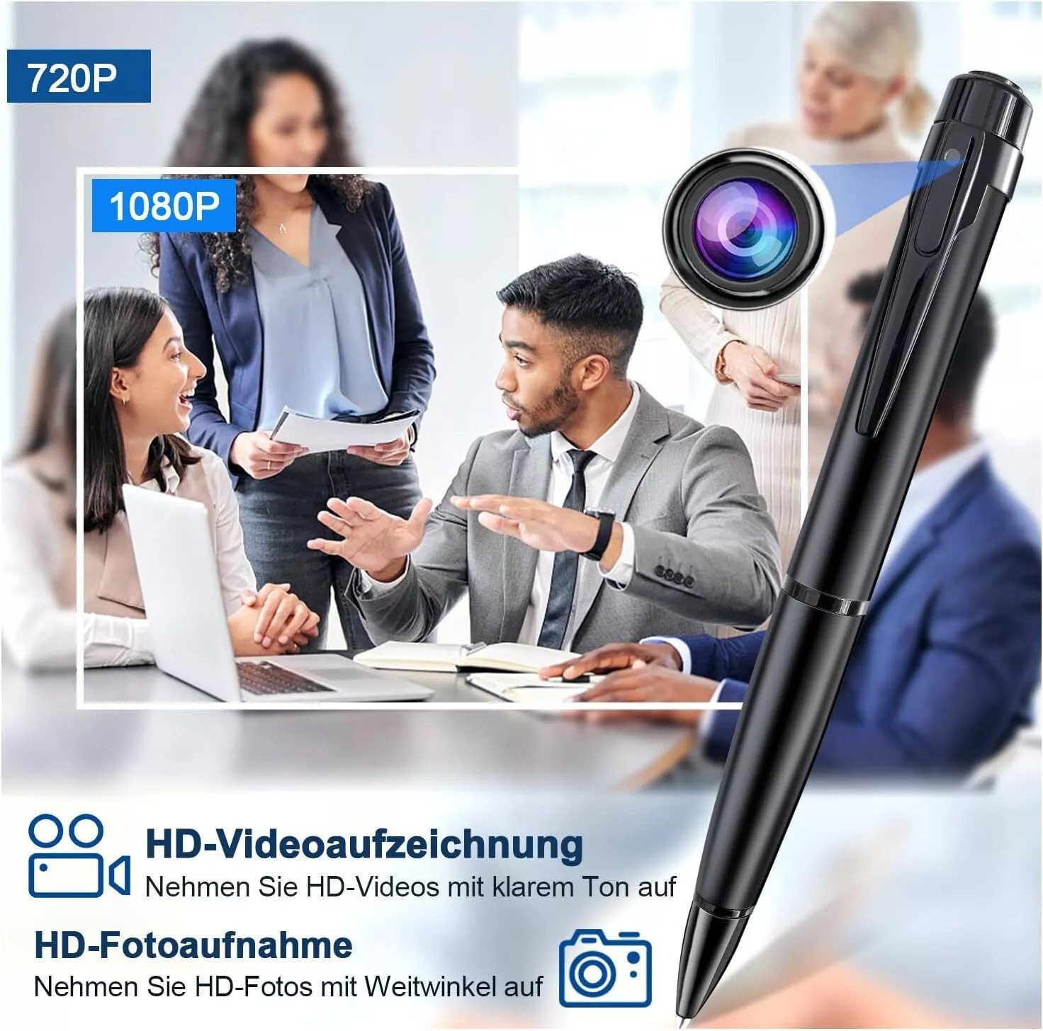 SpionProfi Überwachungskamera Kugelschreiber Kamera Stift Video Ton Bild Aufnahme Full HD 1080p (Innenbereich, Außenbereich, 1-tlg., Versteckte Spycam Mini Kame – Bild 4 von 5